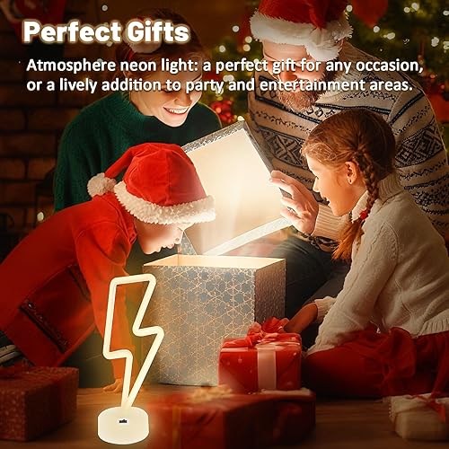Miniatura 6 de Bestview Letrero de neón con base, luz nocturna LED alimentada por pilas, luz LED estética de trueno para dormitorio, sala de juegos, decoración de
