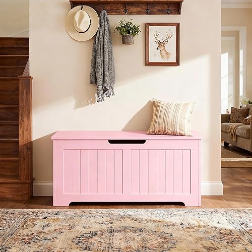 Vista 29 de ZENY Baúl de almacenamiento, baúl de almacenamiento elevable, banco de zapatos de entrada, banco de almacenamiento de madera, contenedor organizador