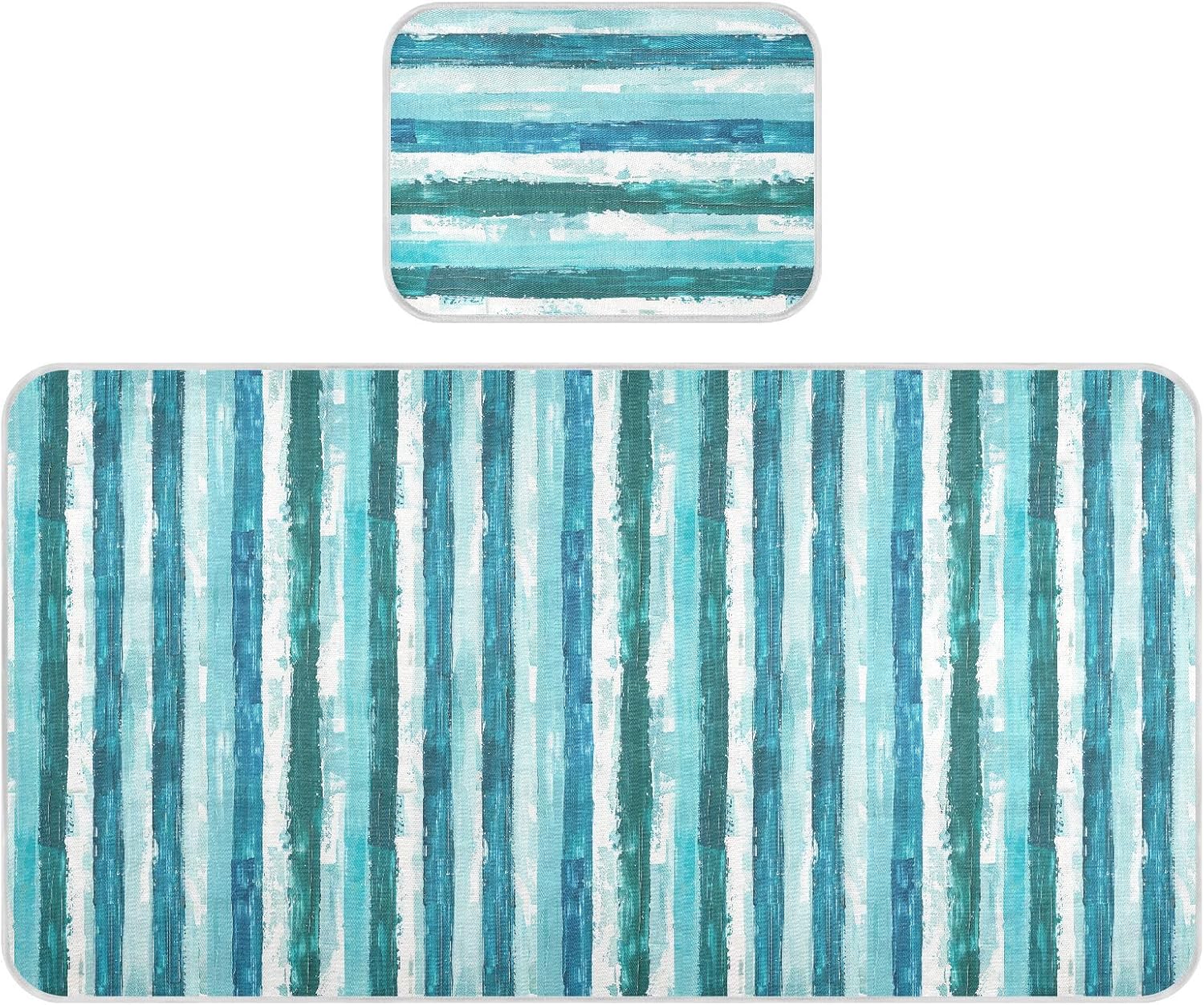 Cooling Baby Bed Mattress Cover 28" x 52" Ultra Soft Pee Pads for Baby&Toddler Blue-Green Horizontal Stripes