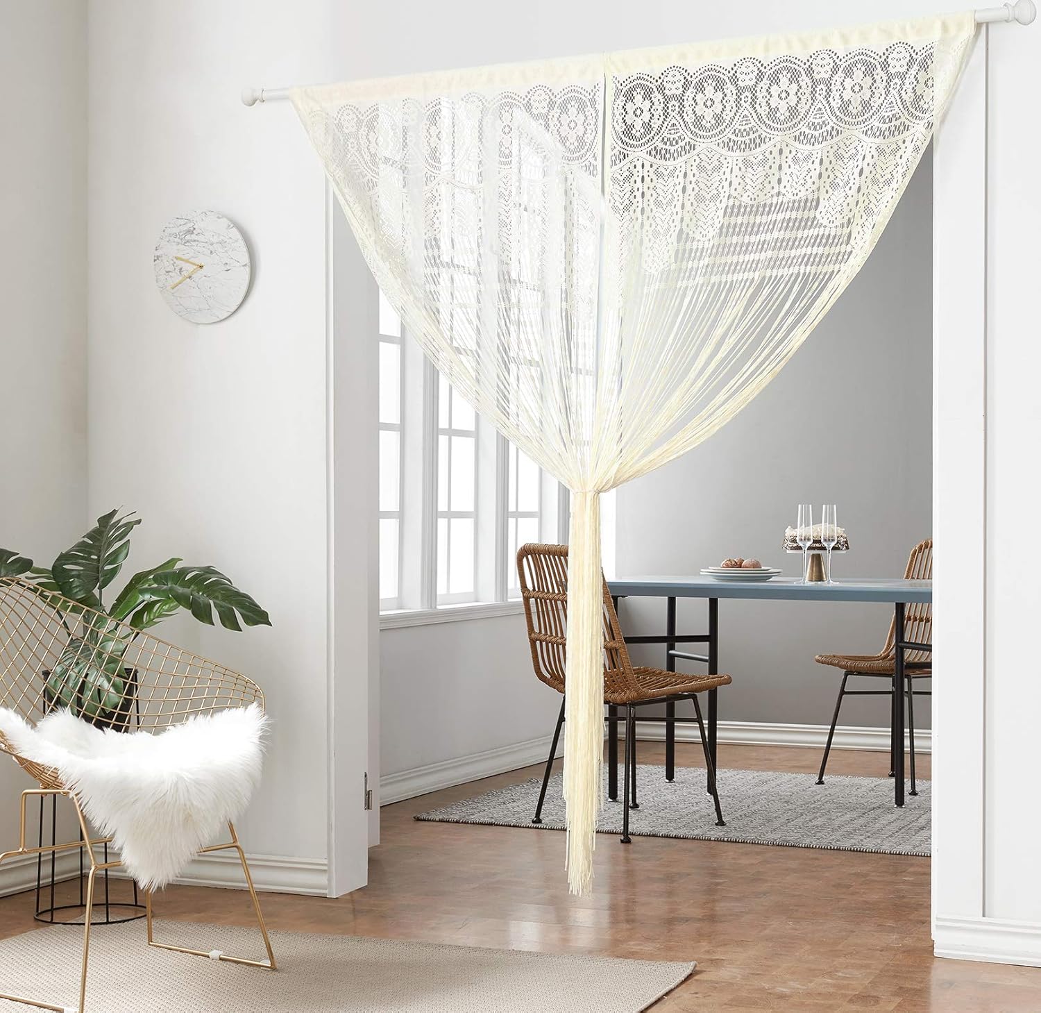 HSYLYM Lace Curtains Lightweight Soft Fine Texture Delicate Voile Lace Window Curtains for Living Room,Champagne,90x245cm(35x96inch) - Image 4