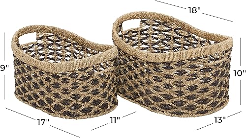 Miniatura 6 de Deco 79 Seagrass - Cesta de almacenamiento hecha a mano de dos tonos con asas, juego de 2 10 pulgadas, 9 pulgadas de alto, color marrón