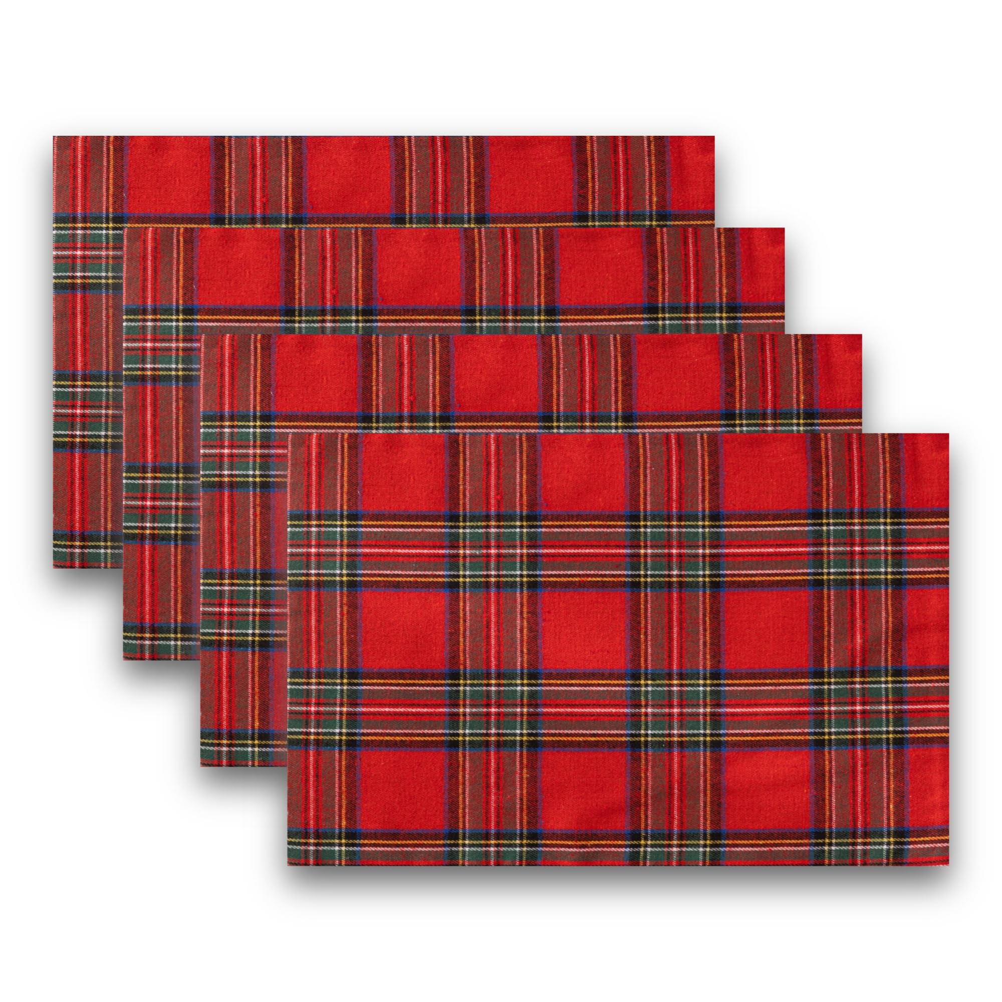 Christmas Plaid Placemats Set of 4, Red Green Buffalo Checkered Tartan Winter Thanksgiving Xmas Table Mats for Dining Room Kitchen Table Decor
