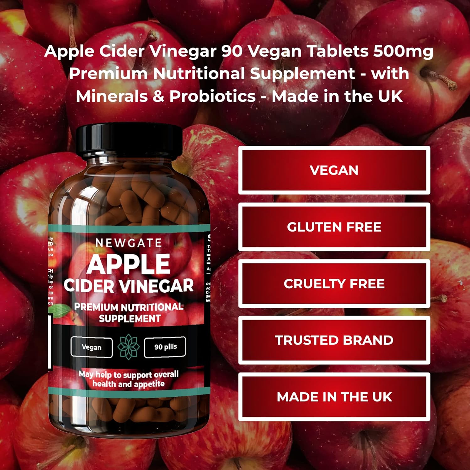 Apple Cider Vinegar 90 Vegan Tablets 500mg Premium Nutritional