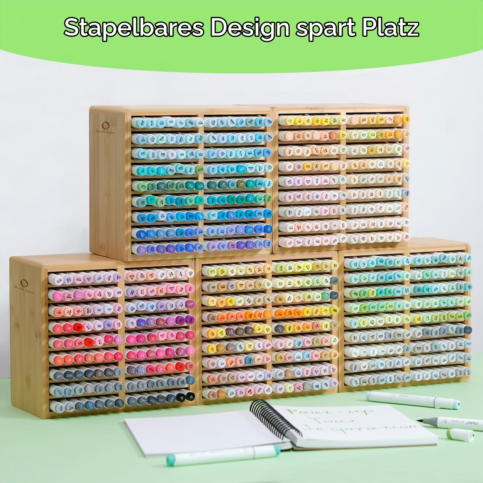 Ohuhu Bambus Organizer,Holz Desktop Aufbewahrung für 126 Markerstifte | Stifte Bleistifte Kunstpinsel stationärer Organizer, Bleistifthalter mit 18 Fächern für Klassenzimmer Büro Dekoration