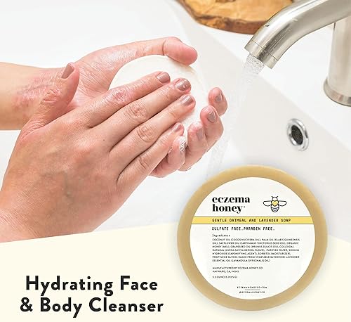 Miniatura 9 de ECZEMA HONEY Crema calmante original para la piel, jabón de avena y lavanda, paquete para pieles secas y sensibles - Libre de crueldad