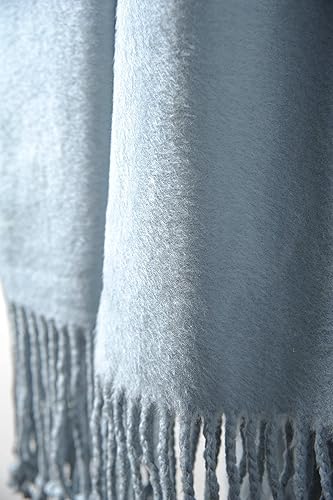 Miniatura 7 de EP Mode Manta reversible de seda de morera con flecos para sofá (azul cristallima)