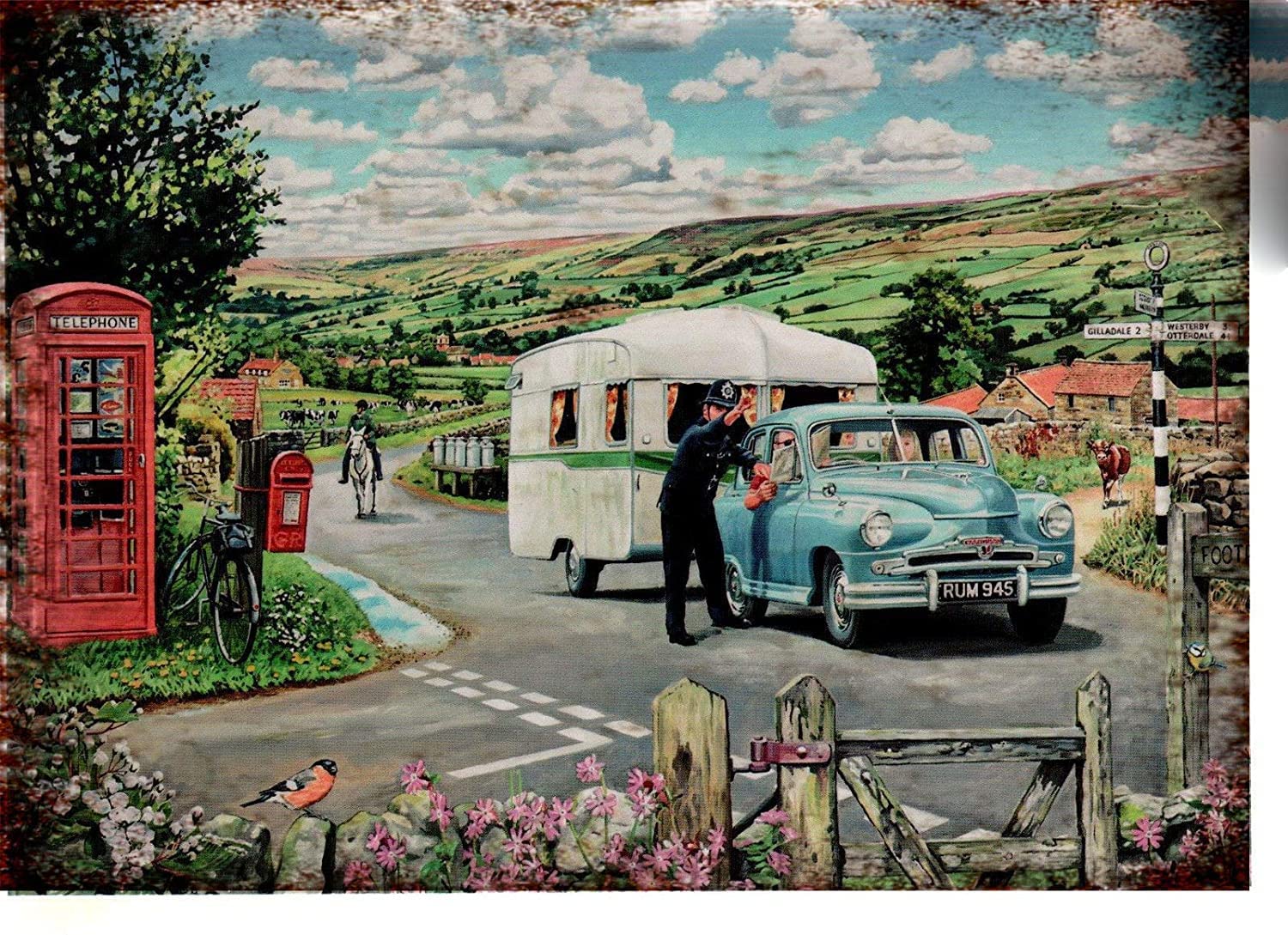 RIFOSA 12"x8" Car And Caravan Holiday Advertising Retro Metal Sign Wall Art