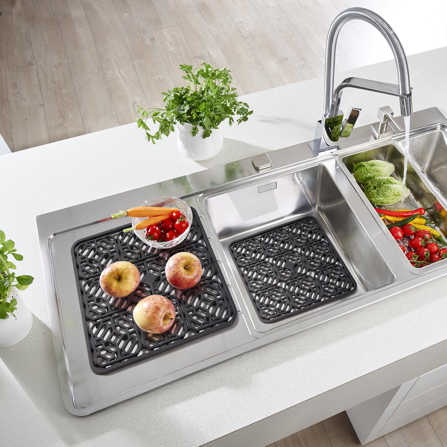 Tappetino per Lavello Cucina 30x30 cm,Silicone Tappetino per Lavello,Proteggi Lavandino Cucina Adatto ai Piani di Lavoro della Cucina,Resistente al Calore e Antiscivolo (Grigio Scuro)