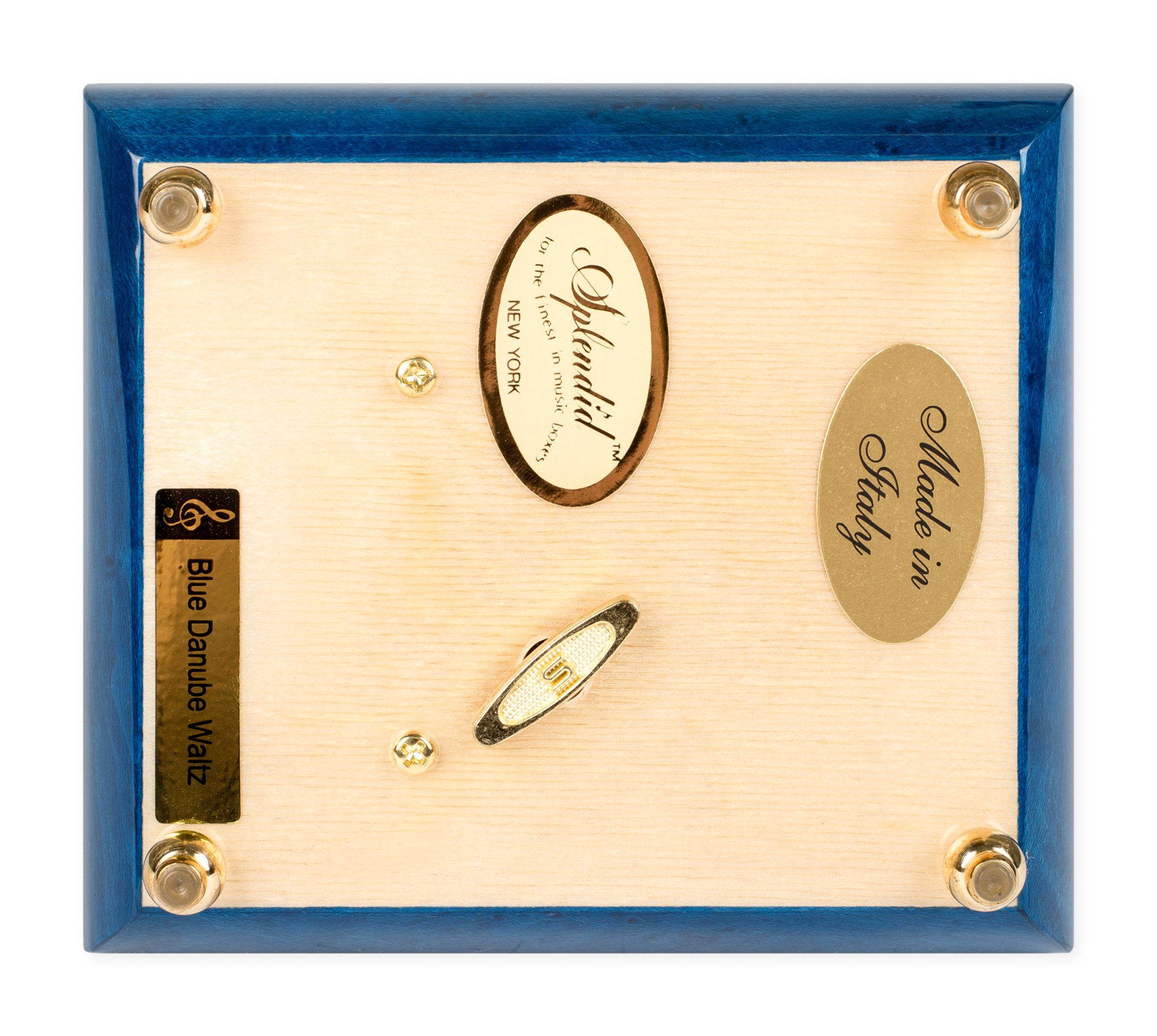 Blu scuro farfalla italiana realizzata a mano in legno di olmo Musical box plays Tune Blue Danube Waltz