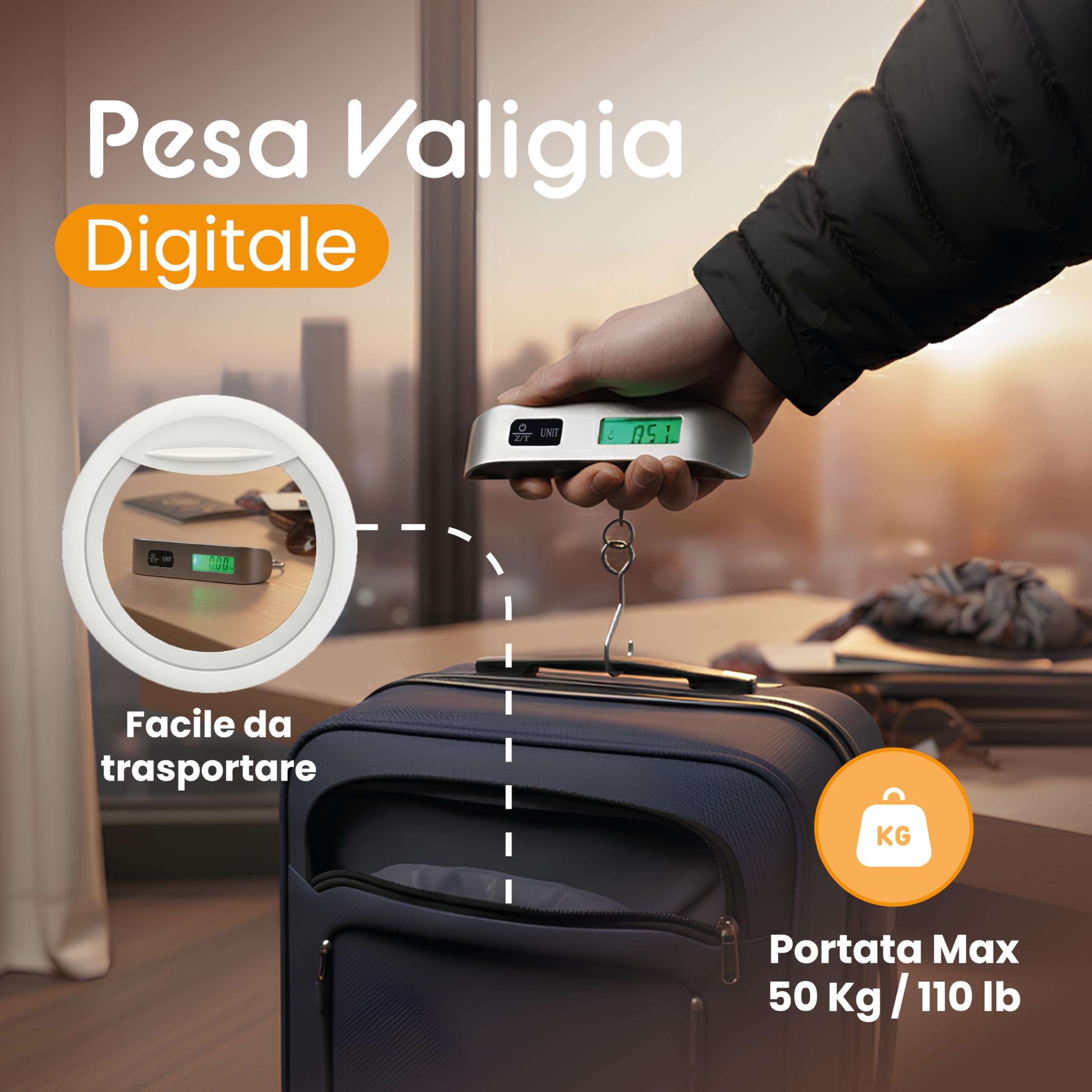 Generico Pesa Valigia Digitale 50kg – Bilancia Pesa Bagagli da Viaggio con Gancio in Acciaio e Display Re… — immagine 2 di 15