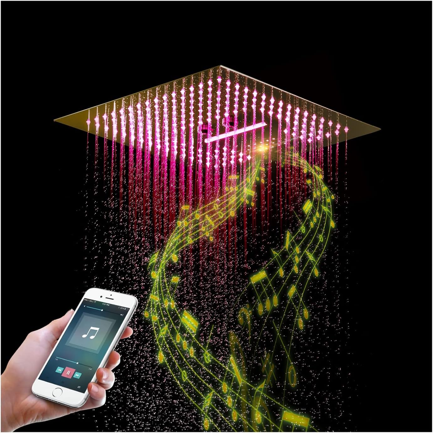 GLYYRLR LED Music Rain Shower Head 16 Inch 3 Modes Rainfall Shower Head
