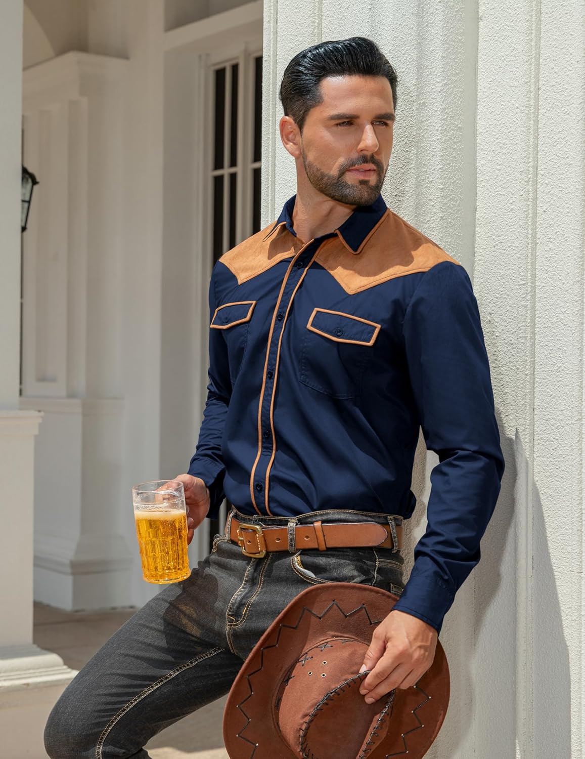 MioRoim Men's Cowboy Shirt Long Sleeve Button Down Western Shirts Vintage Denim Shirts - Image 3