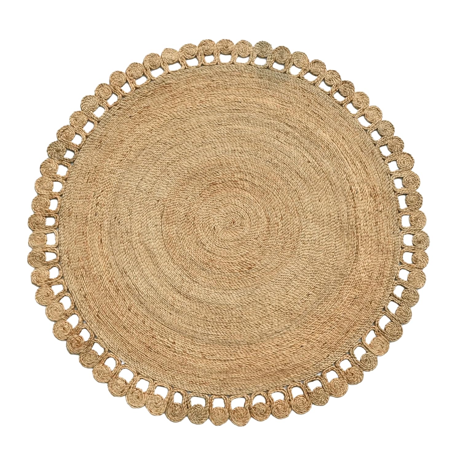 HANIESTA Terra Halo Solana Round Jute Rug Natural 80x80 cm, Handcrafted Circular Woven Area Rug for Living Room Bedroom Hallway, Boho Scandi Home Decor