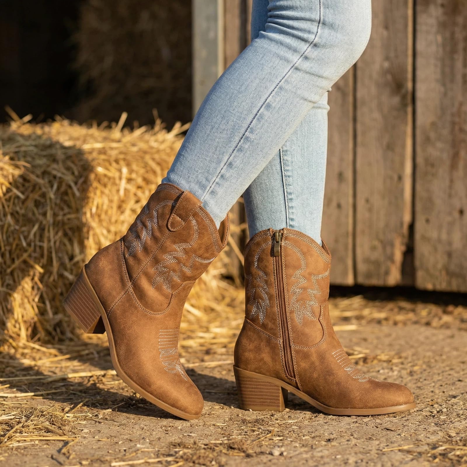 Bravover Stivali da cowboy per le donne per sopracciglia bianche nere taglia 4-9