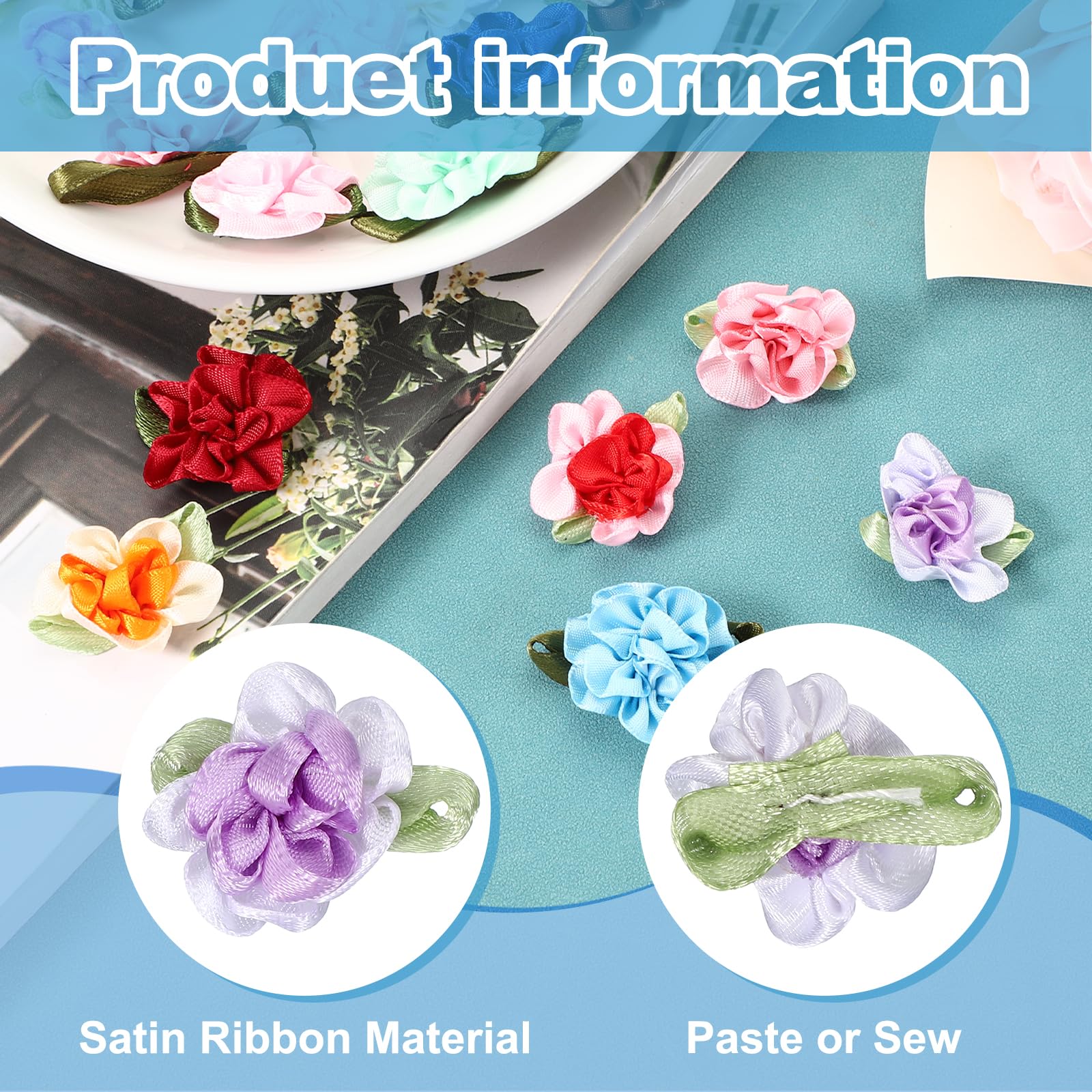 PATIKIL 1 Inch Ribbon Flowers Bows for Crafts 20 Pack Mini Satin Roses Flowers Small Fabric Flower Heads DIY Sewing Appliques for Gift Wedding Bride Ornament Purple/White - Image 3
