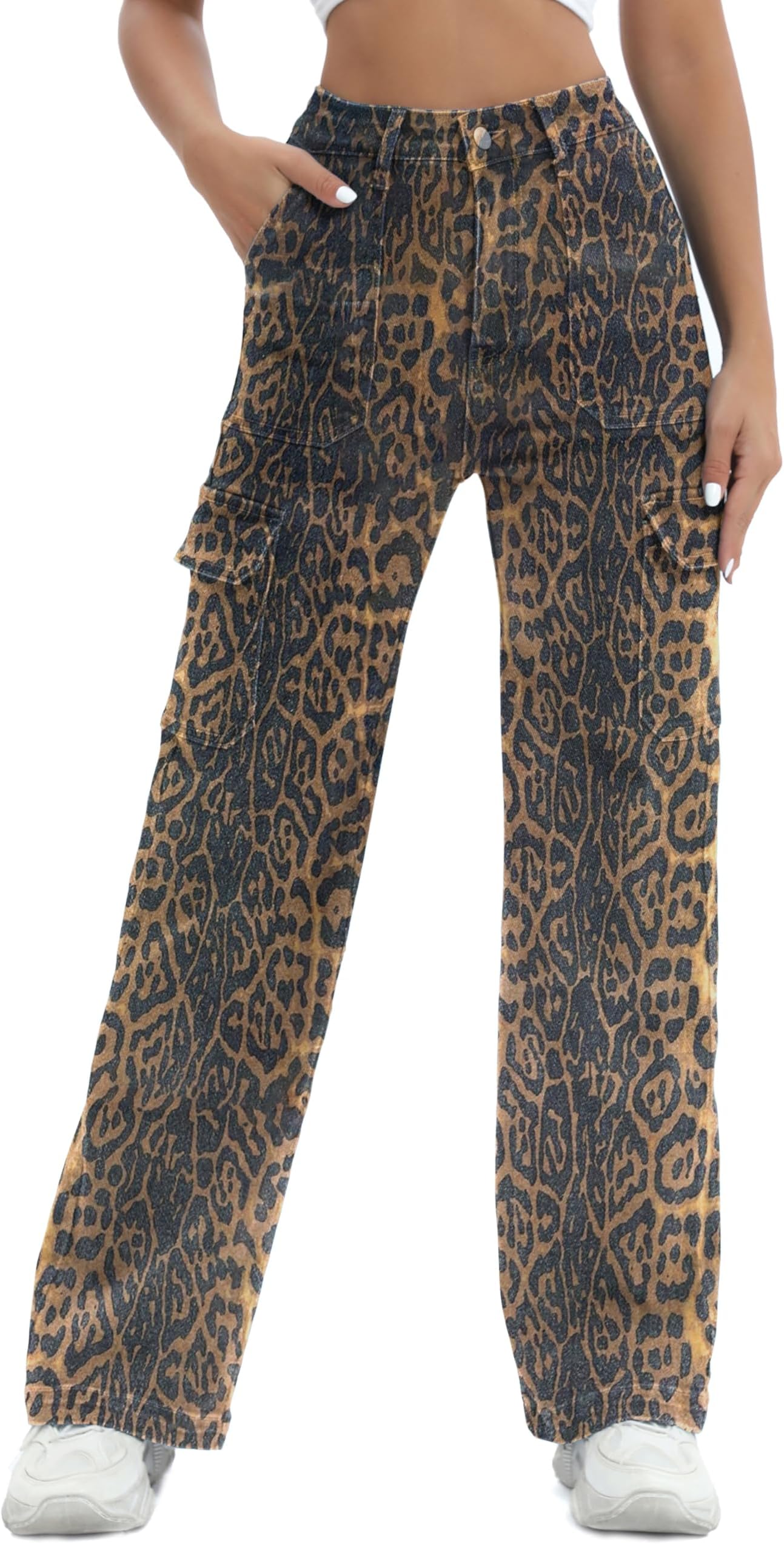 Women Cargo Jeans High Waist Y2K Straight Leg Trendy Stretchy Lightweight Jeans for Women