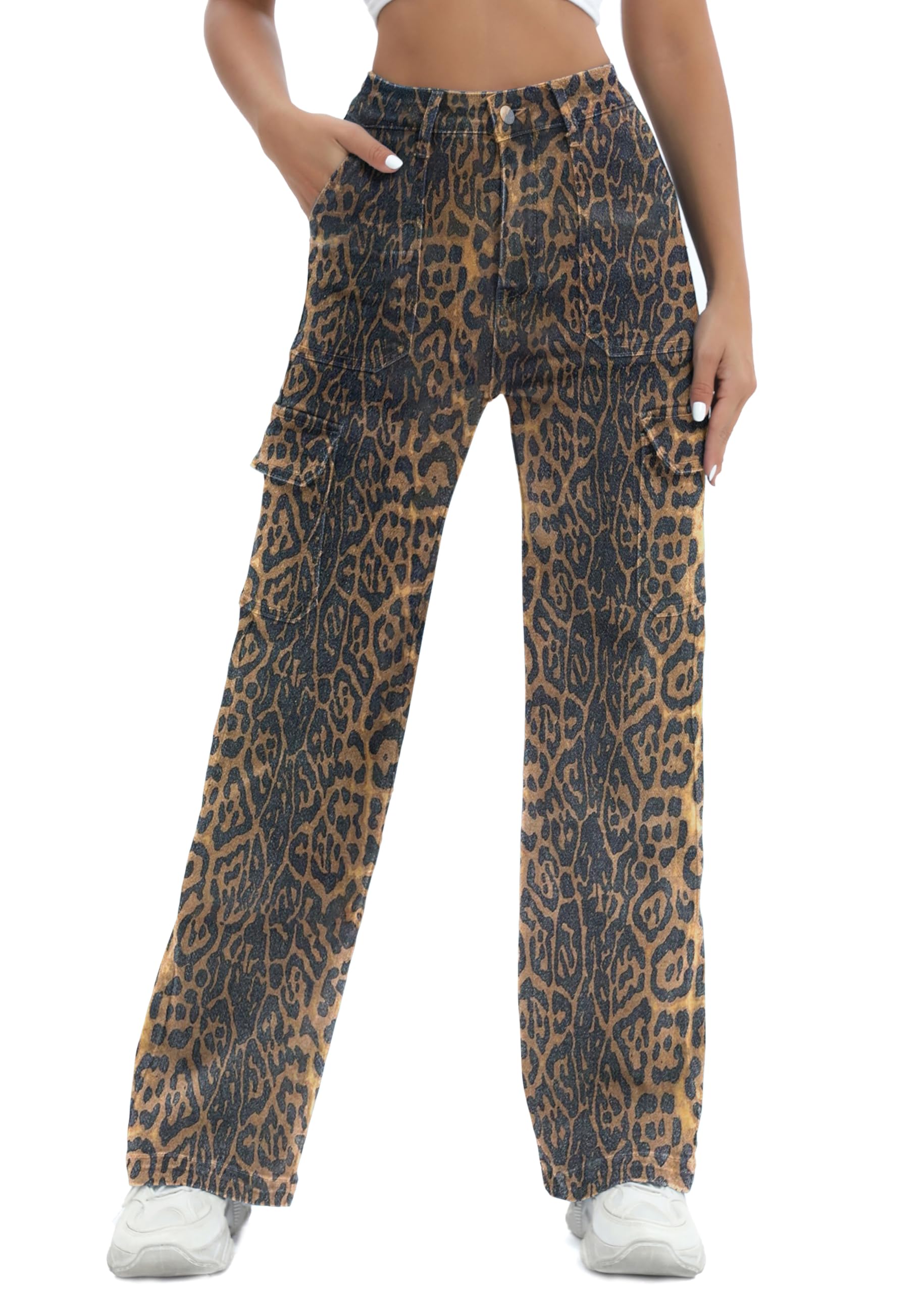 Women Cargo Jeans High Waist Y2K Straight Leg Trendy Stretchy Lightweight Jeans for Women