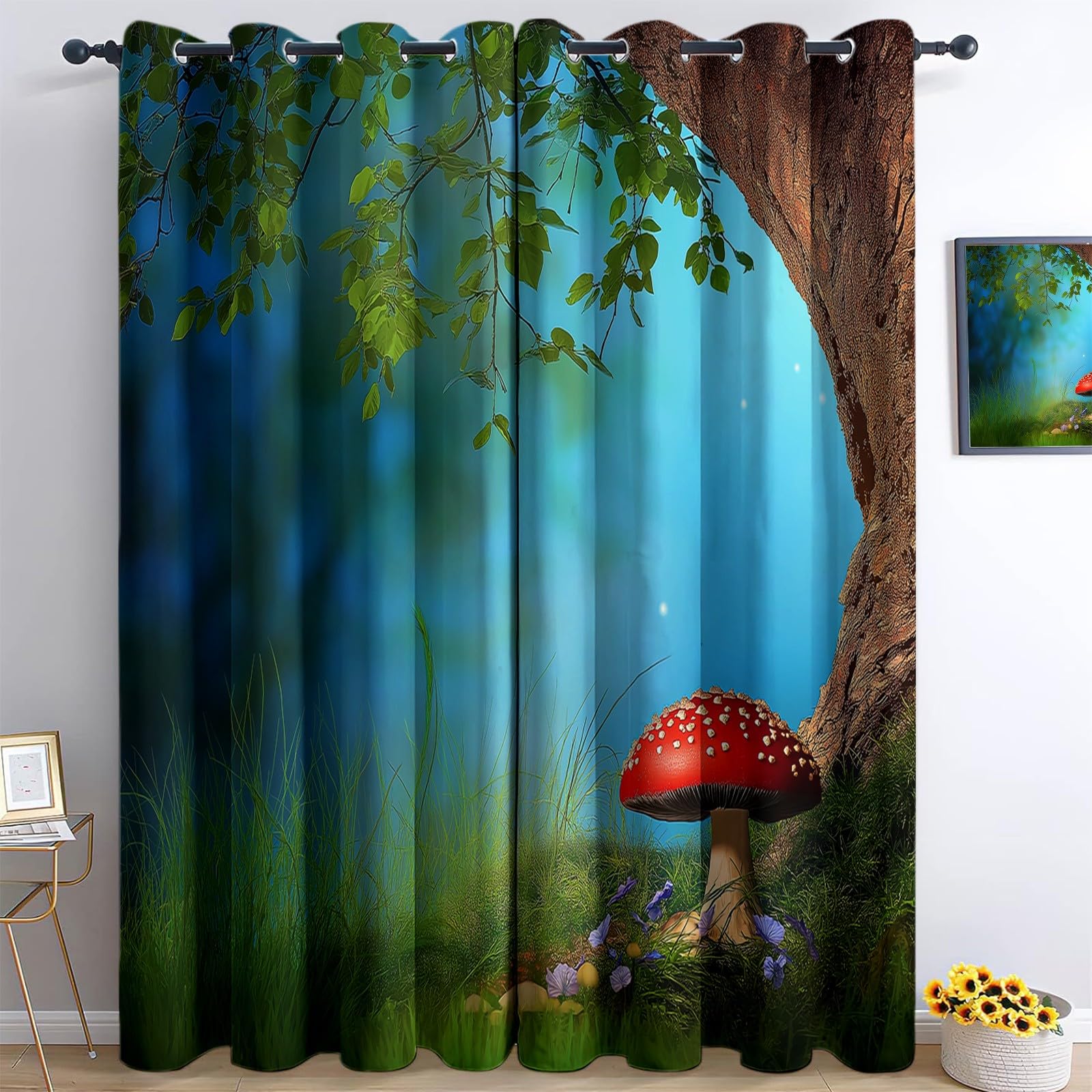 Rideau occultant champignon forestier rouge thermique 140x160cm x2