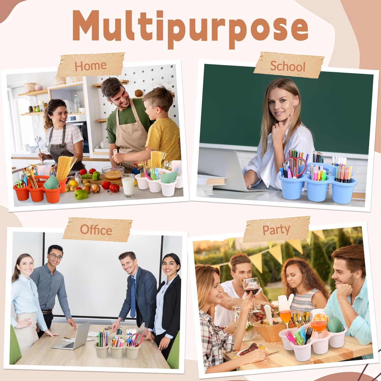 Morandi Organizer für Klassenzimmer, mit Griff, Kunststoff, Tisch-Caddies, Getränkehalter, 33 x 24,1 x 13 cm, Aufbewahrung, Schulbedarf, 6 Fächer für Tischkreide, Bleistifte, Tassen, Marker, Handwerk