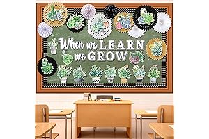 Qilery 66 Pcs Succulent Classroom Decorations - Learn and Grow Blackboard Decorations