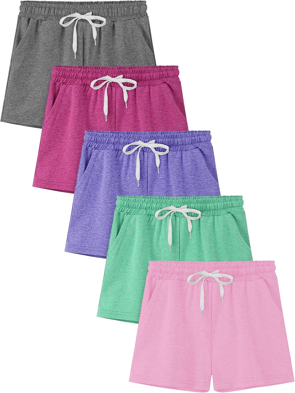 Resinta 5 Pack Girls Athletic Shorts Dry-Fit Soccer Basketball Shorts Performance Teens Shorts with Drawstring and Pockets