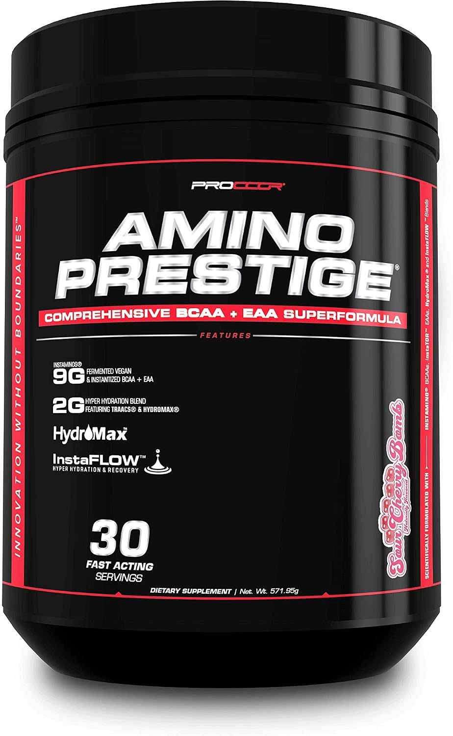 PROCCOR Amino Prestige - #1 BCAA & EAA Vegan/Fermented Amino Acid IntraWorkout Formula Naturally Flavored BCAAs - 30 Servings (Sour Cherry Bomb)