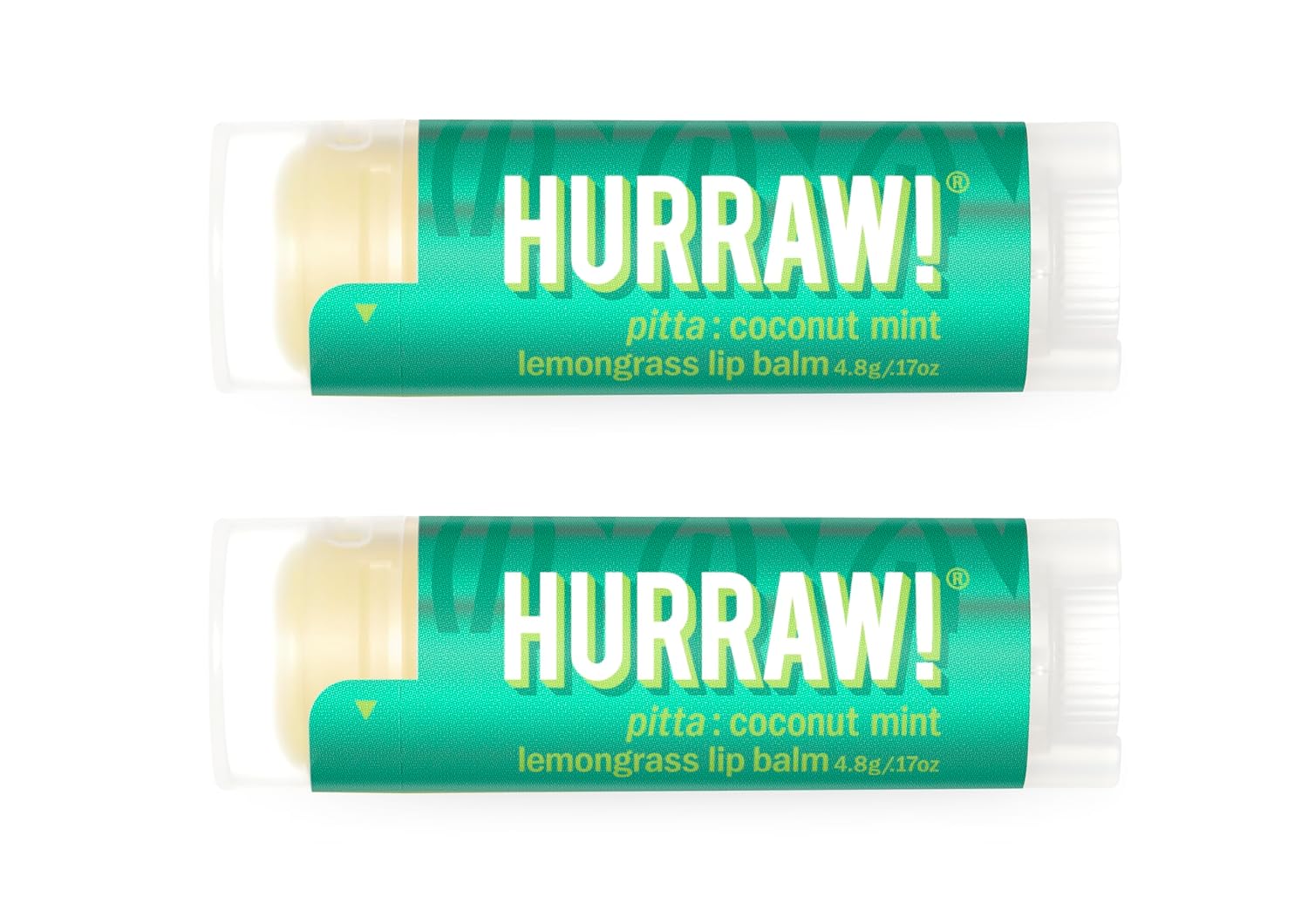 Hurraw! Coconut, Mint, Lemongrass (Pitta) Lip Balm, 2 Pack: Organic, Certified Vegan, Cruelty and Gluten Free. Non-GMO, 100% Natural Ingredients. Bee, Shea, Soy and Palm Free. Made in USA