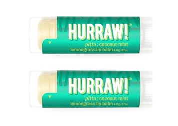Hurraw! Coconut, Mint, Lemongrass Pitta Lip Balm, 2 Pack Organic, Certified Vegan, Cruelty and Gluten Free. Non-GMO, 100% Natural Ingredients. Bee, Shea, Soy and Palm Free. Made in USA