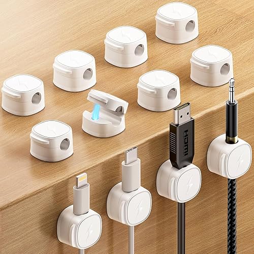 Miniatura 18 de Paquete de 8 clips magnéticos para cables, soporte para cable de teléfono para mesita de noche, gestión de cables debajo del escritorio, organizador