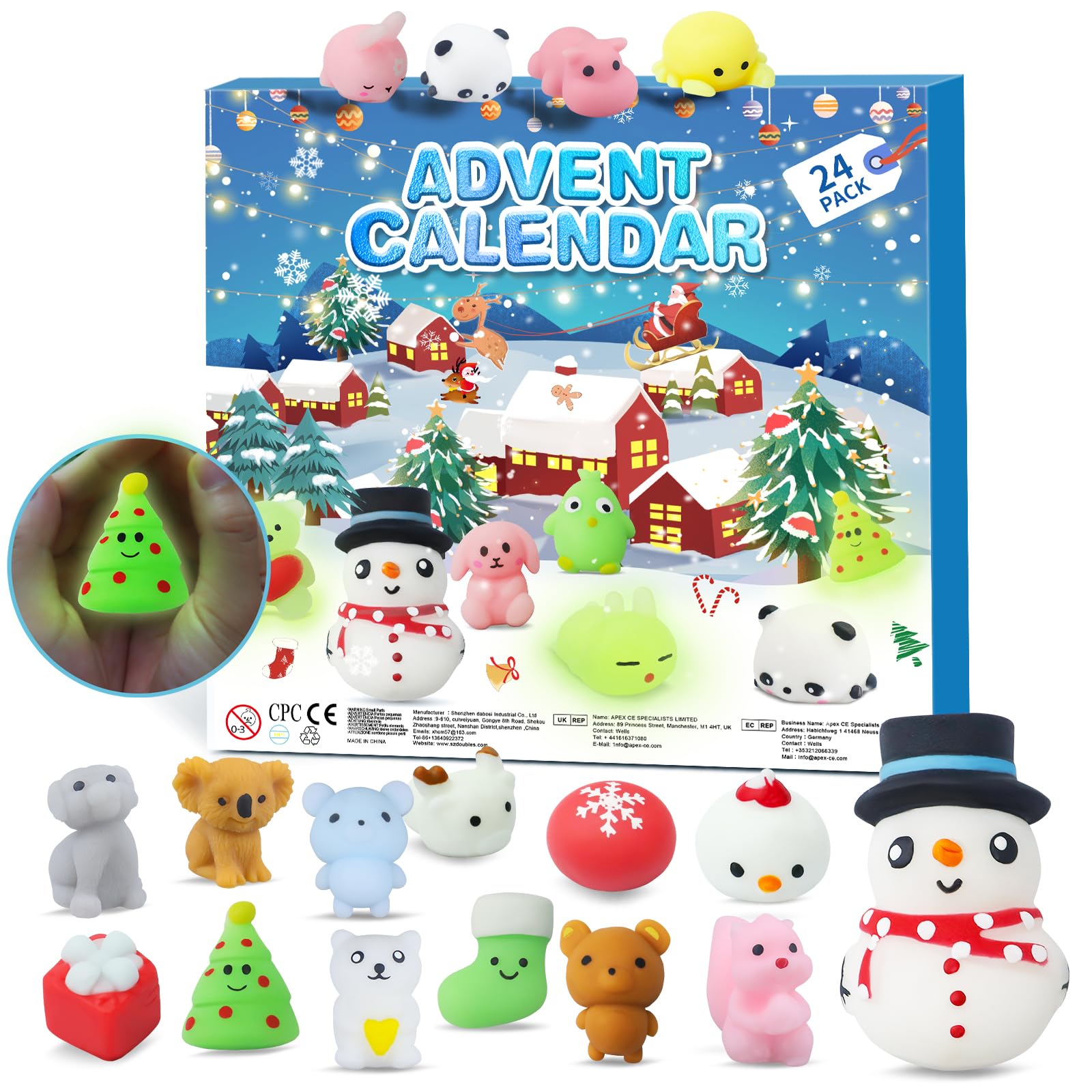 Advent Calendar 2025, Luminous Mochi 24 Days of Christmas Countdown Calendar, 24 Pcs Squishies Fidget Advent Calendar, Christmas Gift for Kids