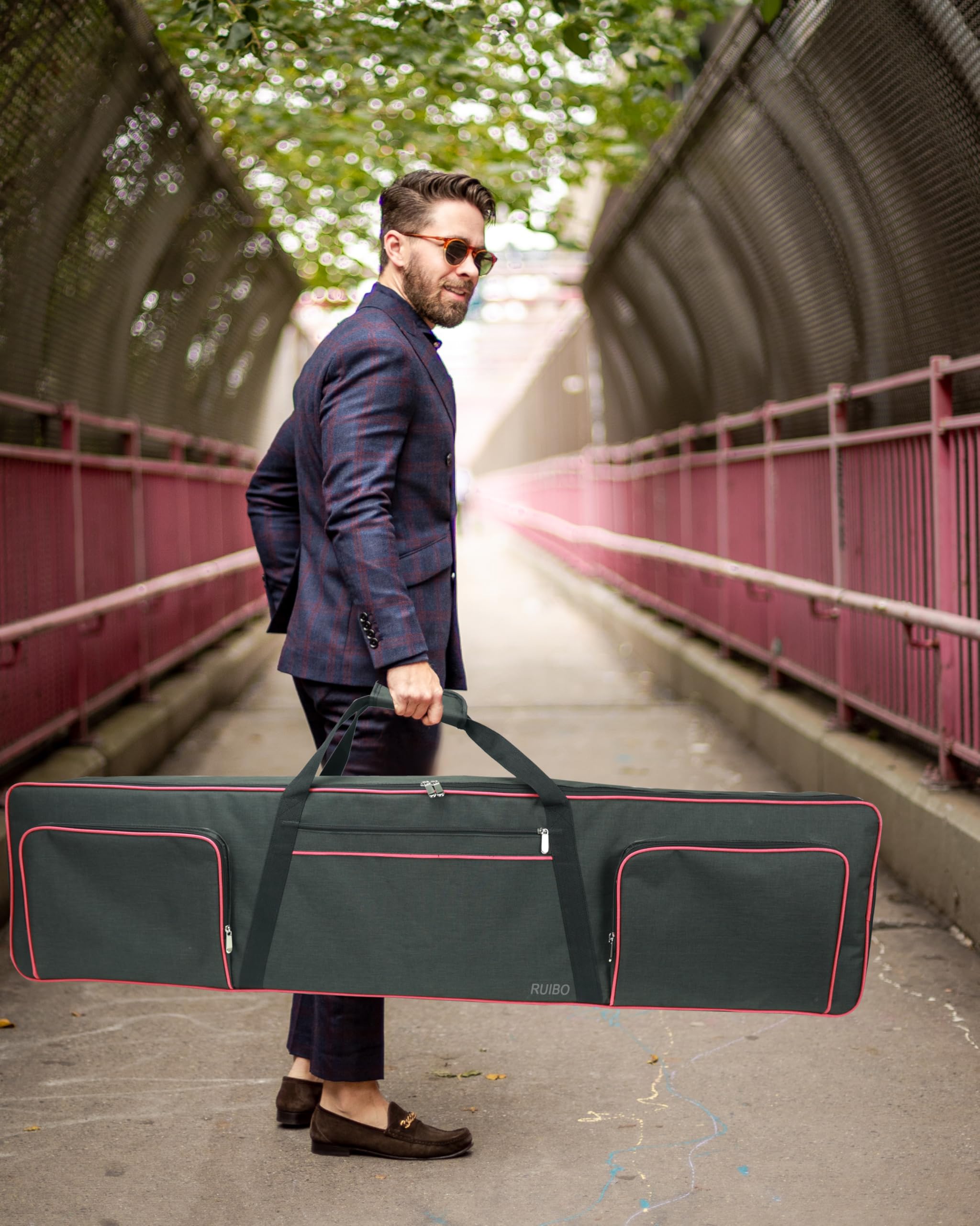 Ruibo Housse de Transport pour Clavier 88 Touches, avec Rembourrage en Coton de 10 mm, Tissu Oxford 600D imperméable, 137,2 x 33 x 17 cm, Rouge