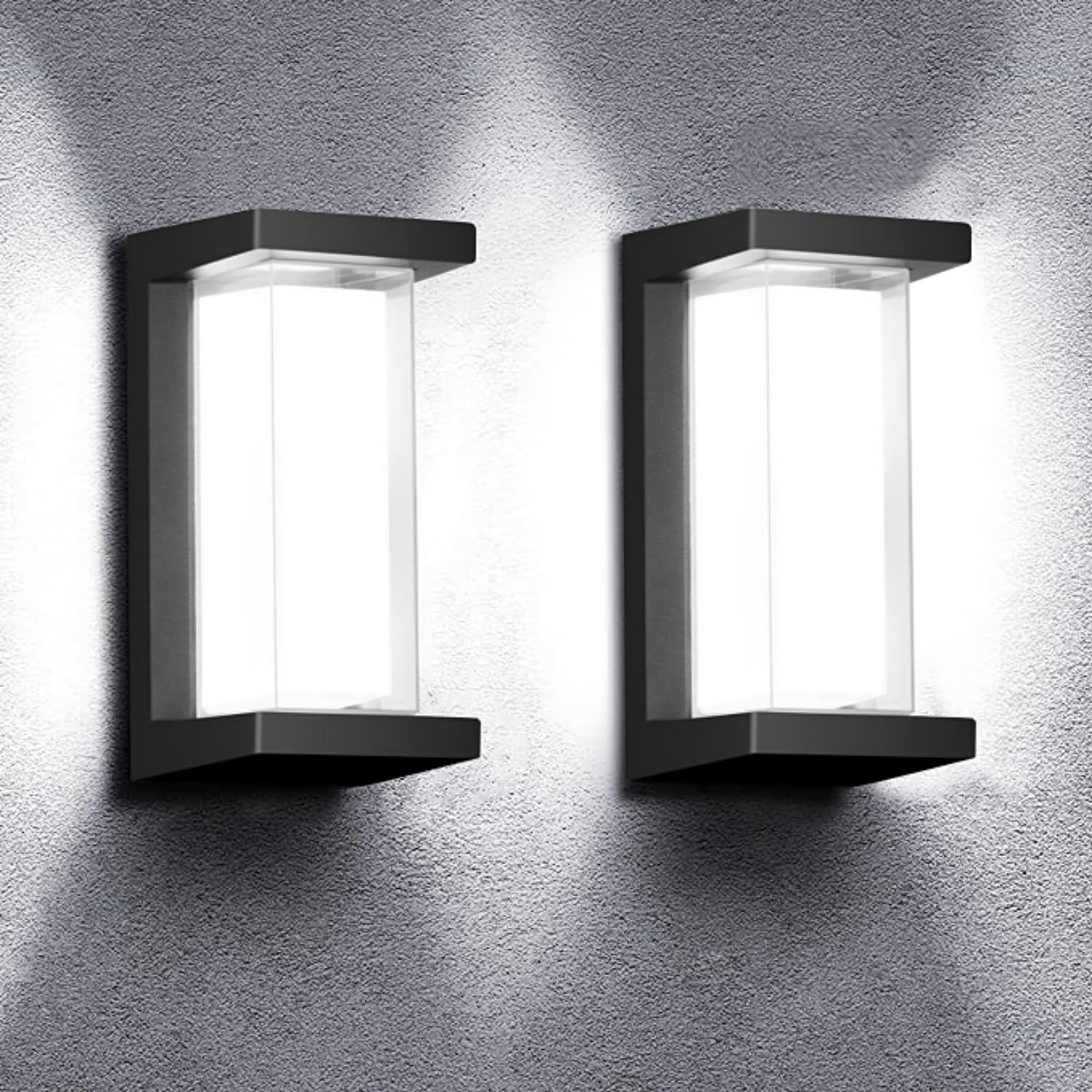 Juyace 18w Outdoor Porch Lights Exterior Lighting Fixtures Wall Mount Rectangular Modern Patio Sconces 1800Lm 6000k Aluminum Black IP65 for Garage House Front Door Entryway (2 Pack) Cool White-6000K- 2Pack