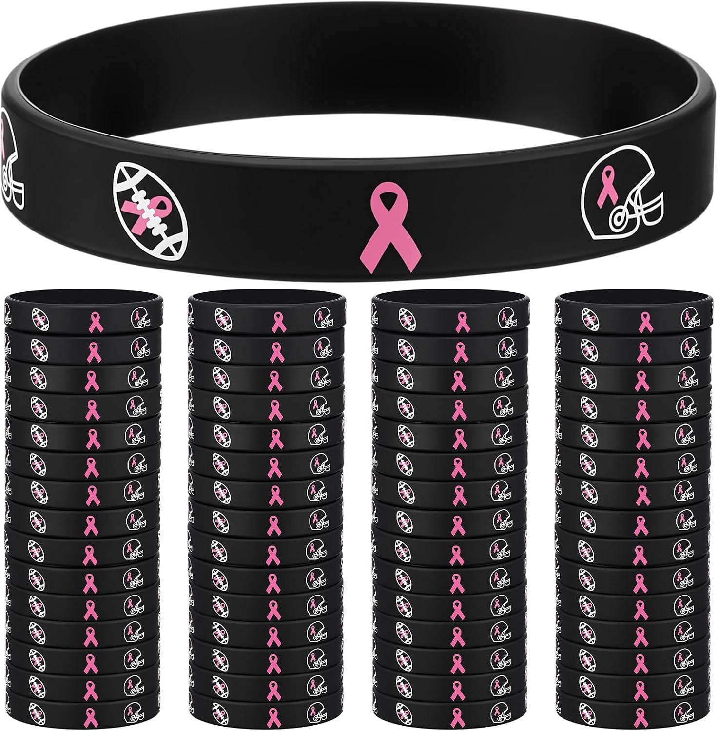 VioraWhite Breast Cancer Awareness Silicone Bracelets Black Baseball