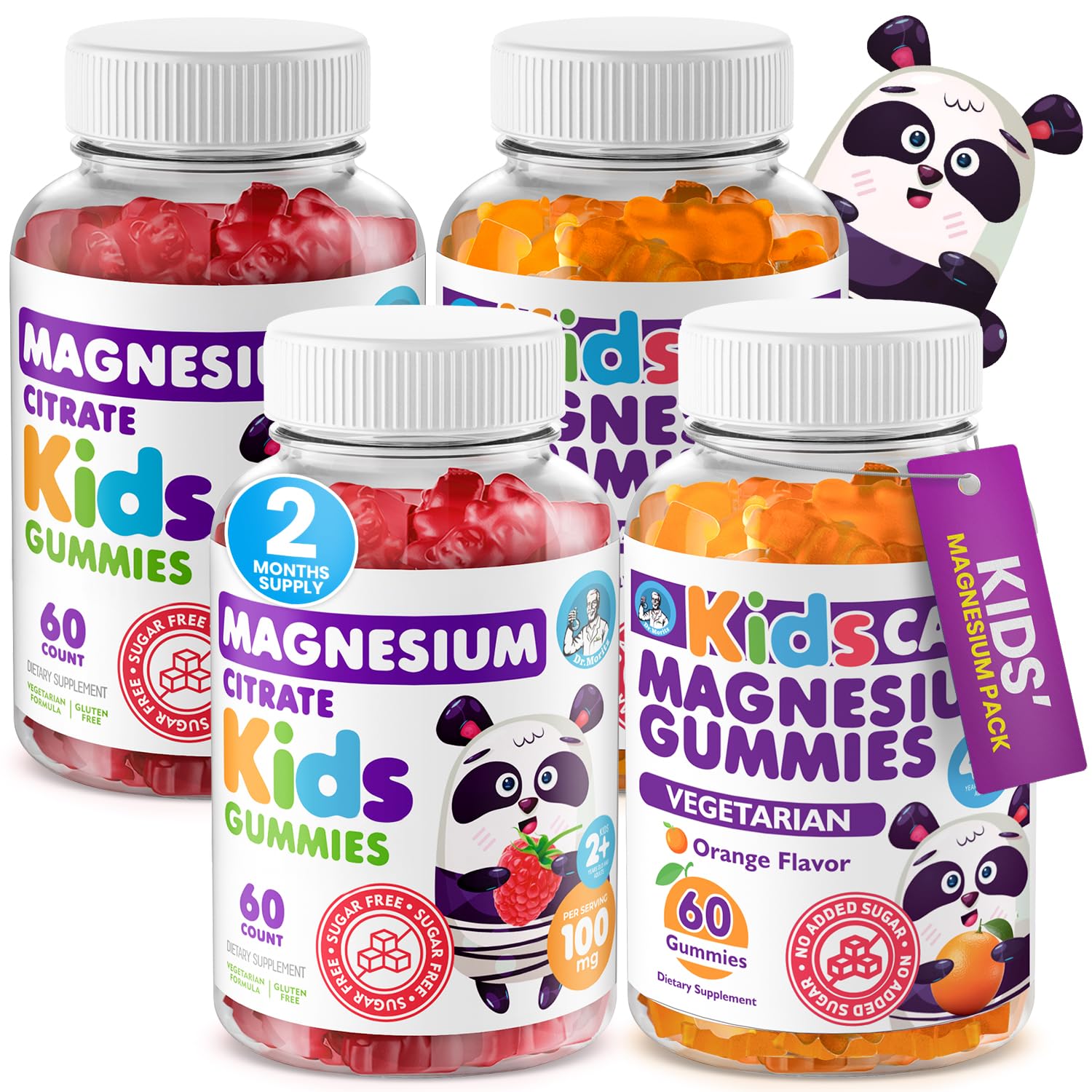 Calm Magnesium Gummies for Kids in Orange Flavor (120 Count) and Raspberry Flavor (120 Count) - Magnesium Citrate Supplements - No Sugar Added, Non-GMO