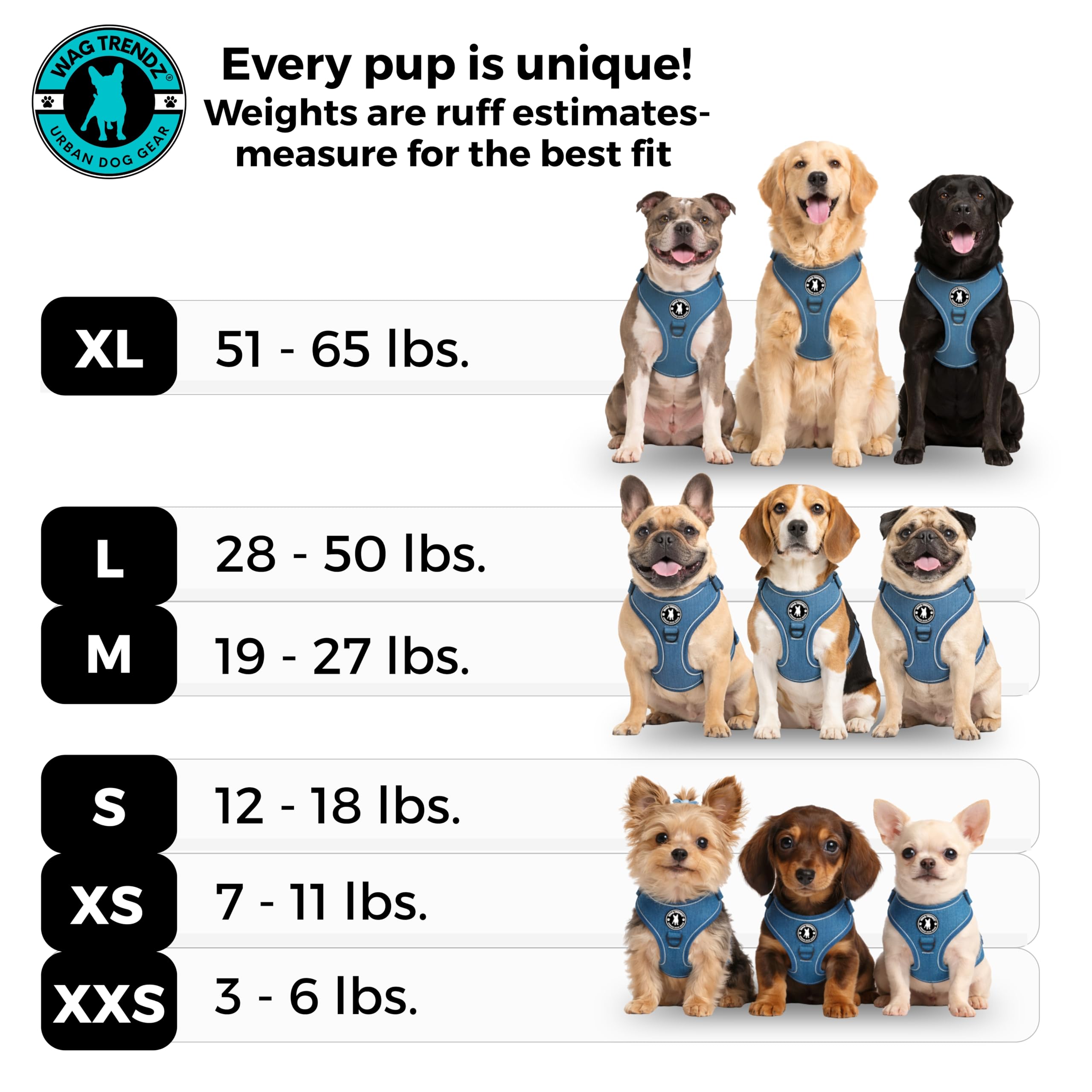 WAG TRENDZ XSmall Dog Harness | No Pull Front Clip Dog Harness | Reflective | Breathable Air Mesh Interior | Real Denim Exterior | Durable & Long Lasting | Downtown Denim | XS - image 7