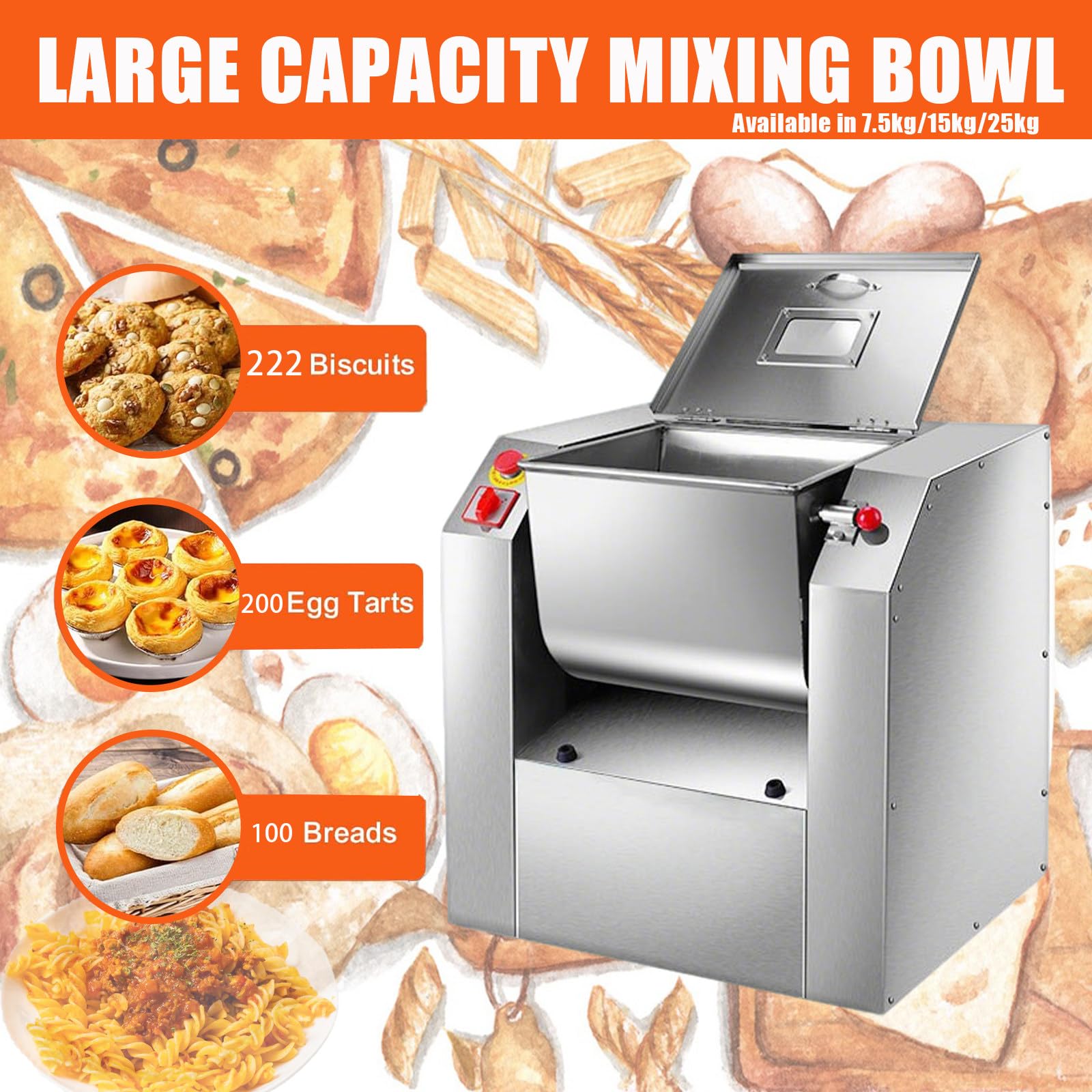 Amasadora Espiral Industrial – Bowl inclinable 90° para vaciar – Engranajes fundidos – sin sobrecalentamiento – para Pan Artesanal, Pizza, Relleno 7.5kg