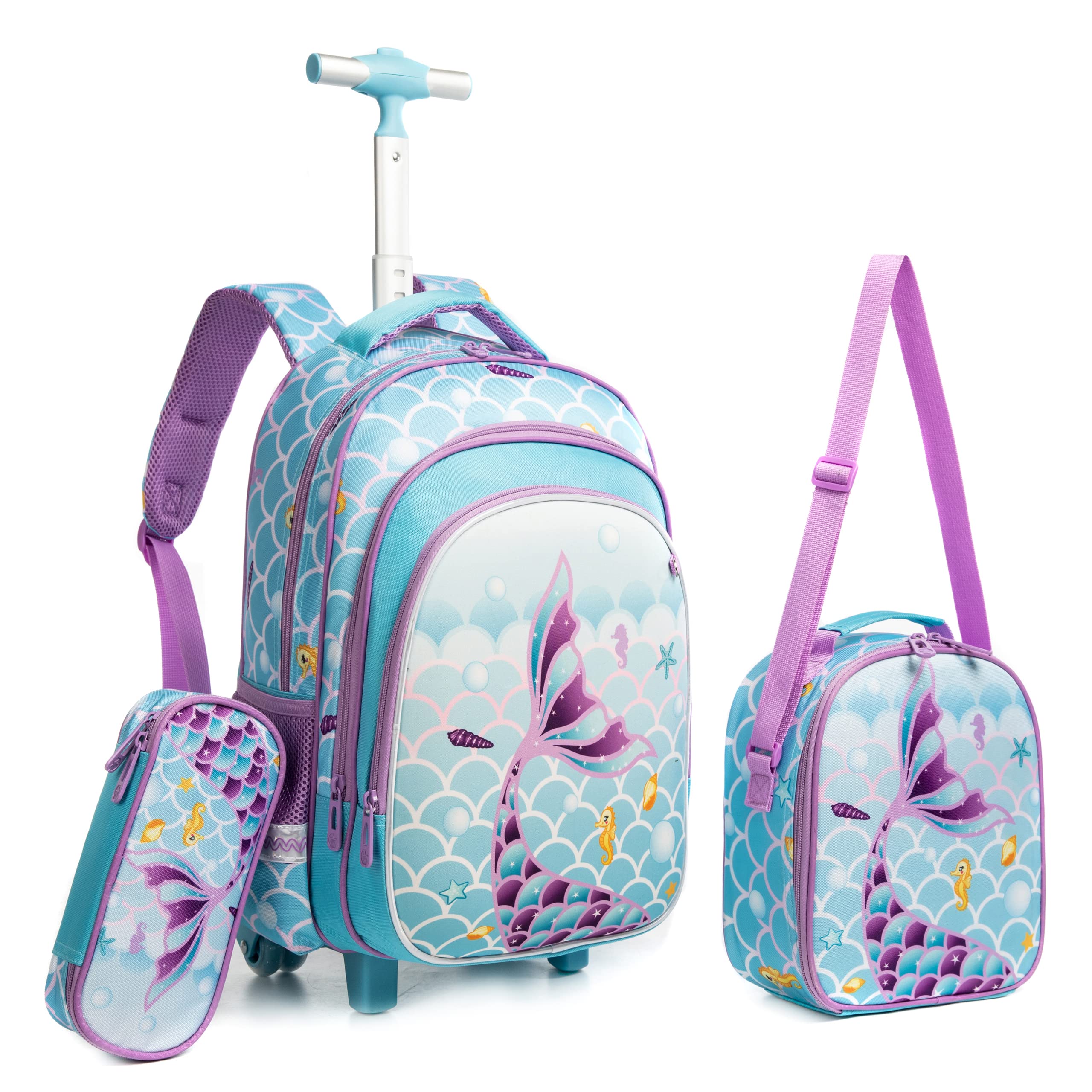 HTgroce 16''Mochila con Carrito Escolares con Diseño de Unicornio,3 in 1 Trolley Escolar para Niños y Niñas para la Escuela Primaria para la Guardería,Regalo de la Escuela de Niña.