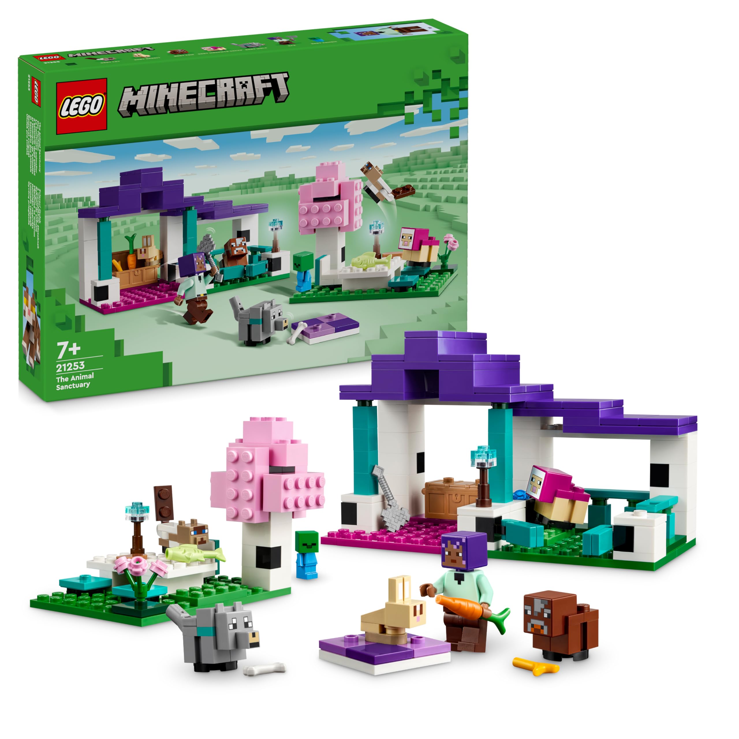 Minecraft The Animal Sanctuary, Construction Toy, Gift for Boys and Girls Ages 7+ and Video Game Fans, Plain Biome, Character Minifigures and Animal Figure 21253