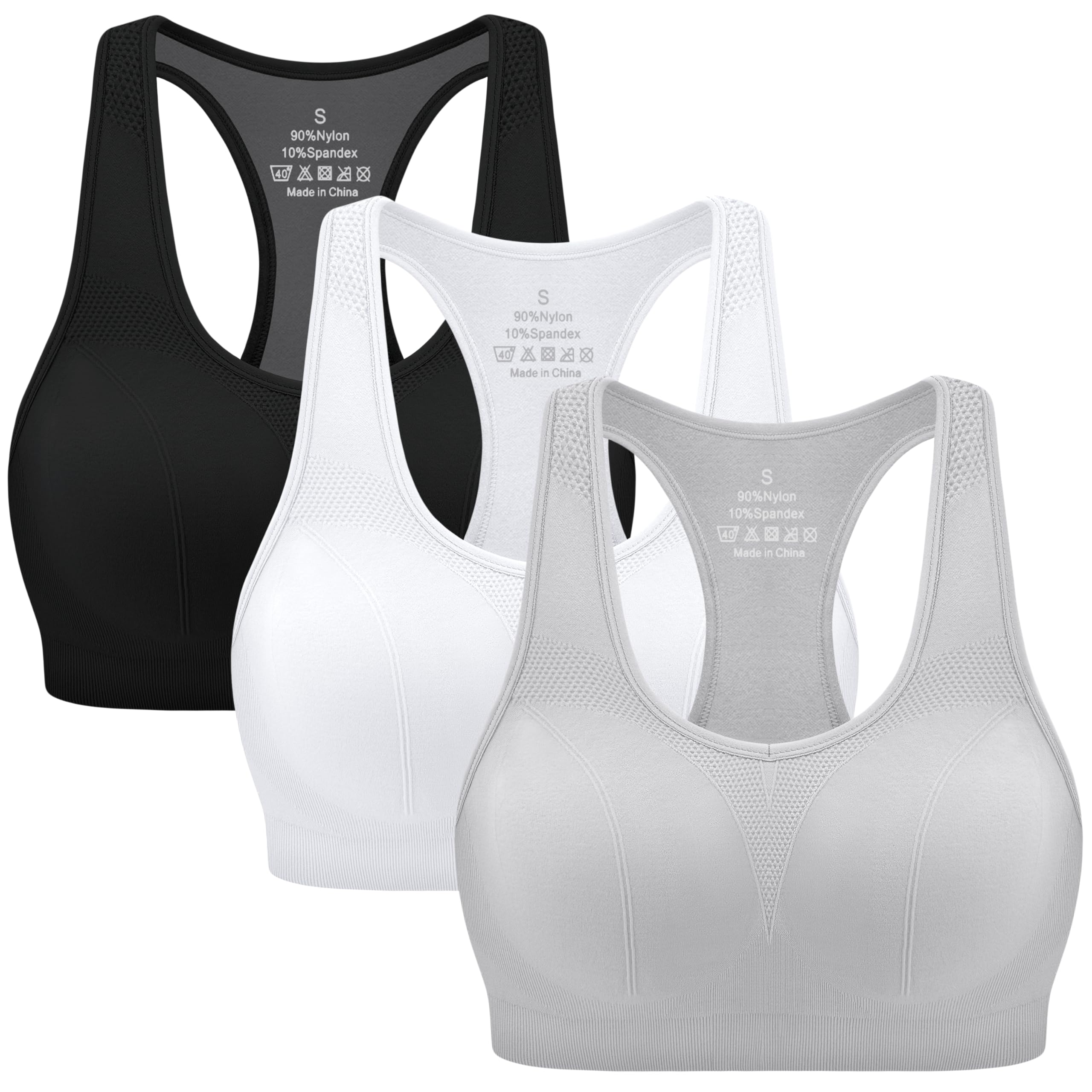 MIRITY Women Racerback Sports Bras - High Impact Workout Gym Activewear Bra Pack of 3