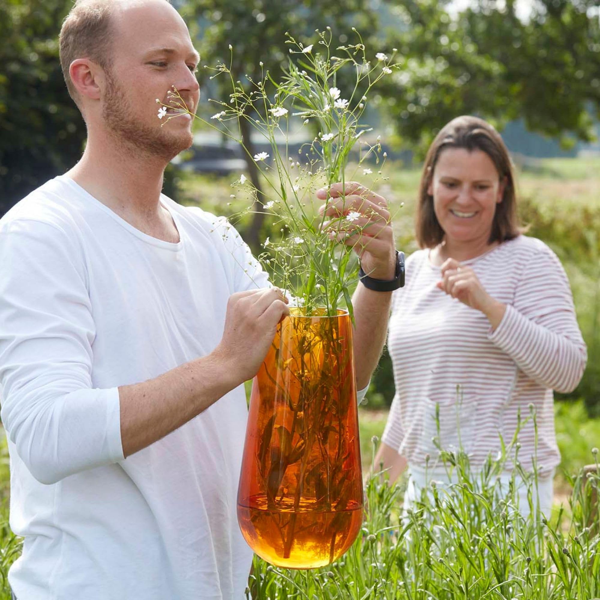 Point-Virgule Vase decoratif, décoration Maison, Vase Fleur en Verre, Orange, 17.5x35cm