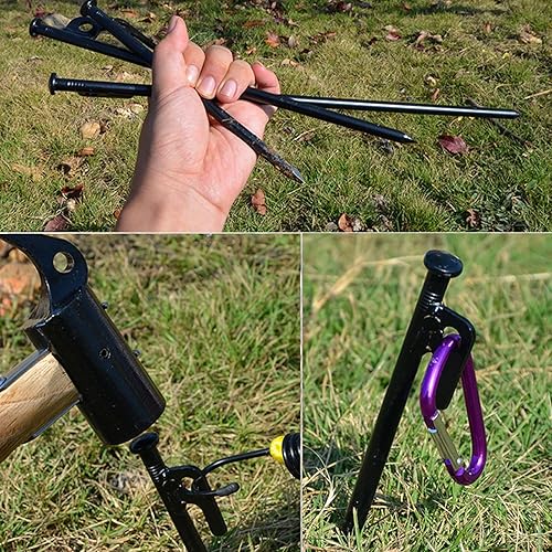 Miniatura 4 de RIY Estacas de tienda de campaña, 8 estacas de acero resistentes de 12 pulgadas con martillo de campamento de 12 pulgadas