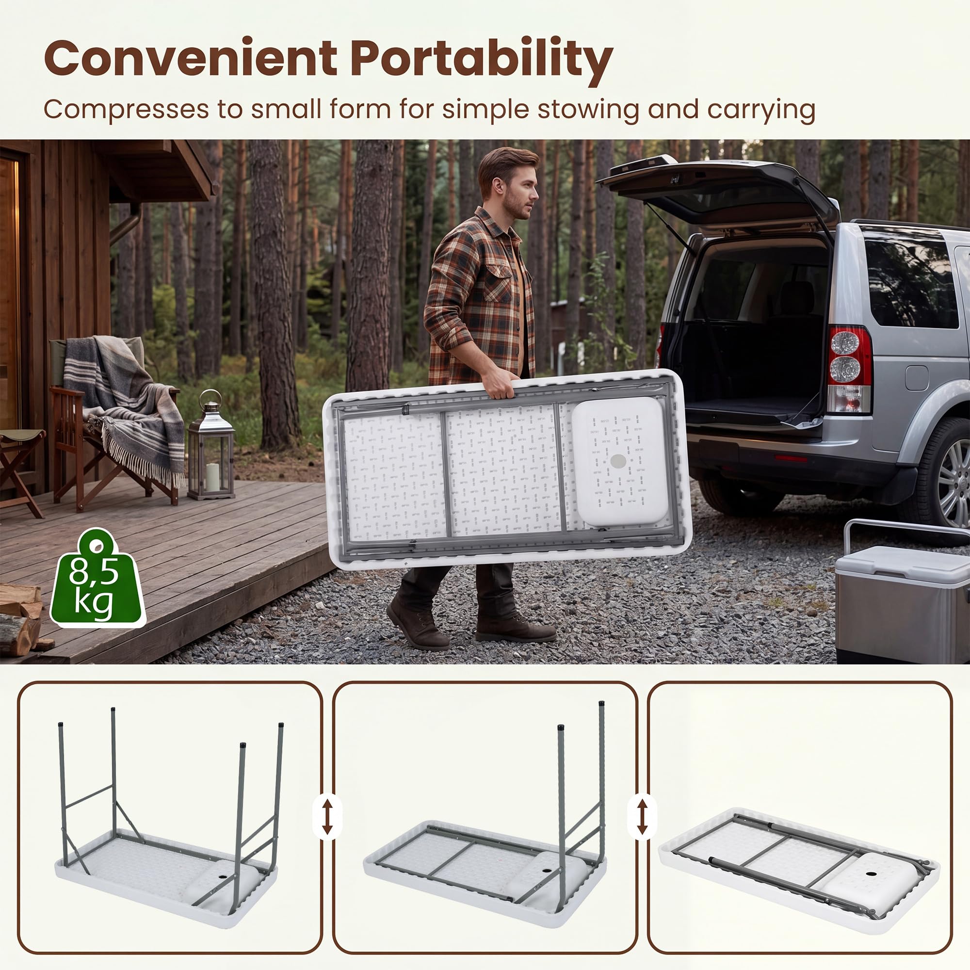 HOMASIS Fischreinigungstisch klappbar, Campingtisch mit Spüle & Wasserhahn, Camping-Spültisch mit Messskala, bis 50 kg belastbar, Klapptisch für Angeln, Picknick & Grillen, 104 x 59 x 76 cm, Weiß