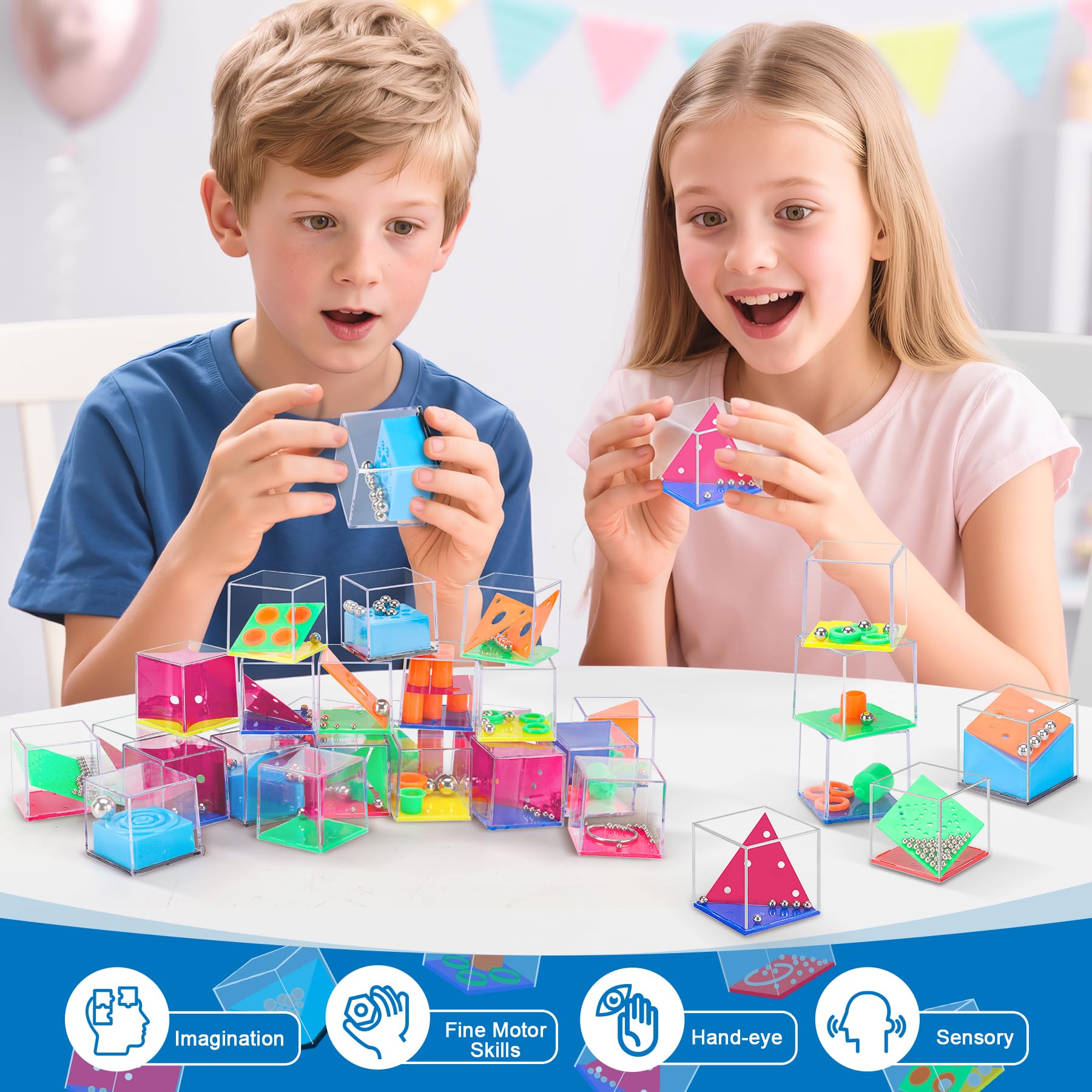 Gontence 28 Pcs Cubi Rompicapo Bambini con 28 Sacchetti Viola - Giochini per Feste di Compleanno Bambini | Bambina Bambino Regalini Compleanno | Regali di giocattoli di Natale | Mini Giochi di Puzzle