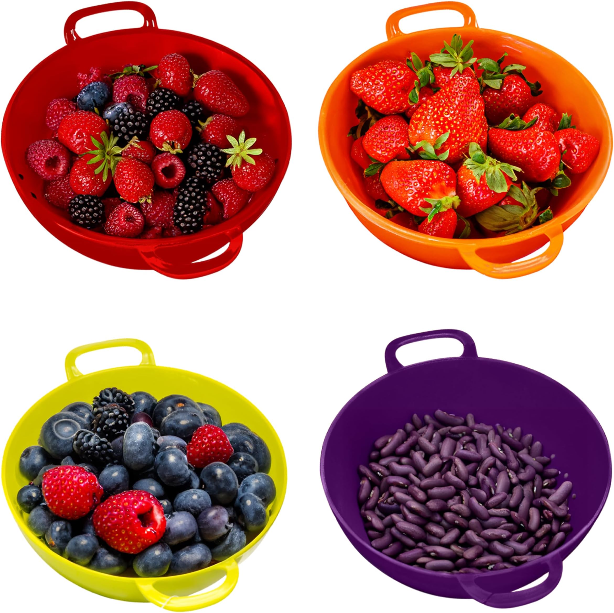 Living ConceptsMini Strainers for Kitchen - 4 Pack Berry Bowl Colanders & Food Strainers, Small Colander Strainer Sized 6" x 6"x 3" in Assorted Colors