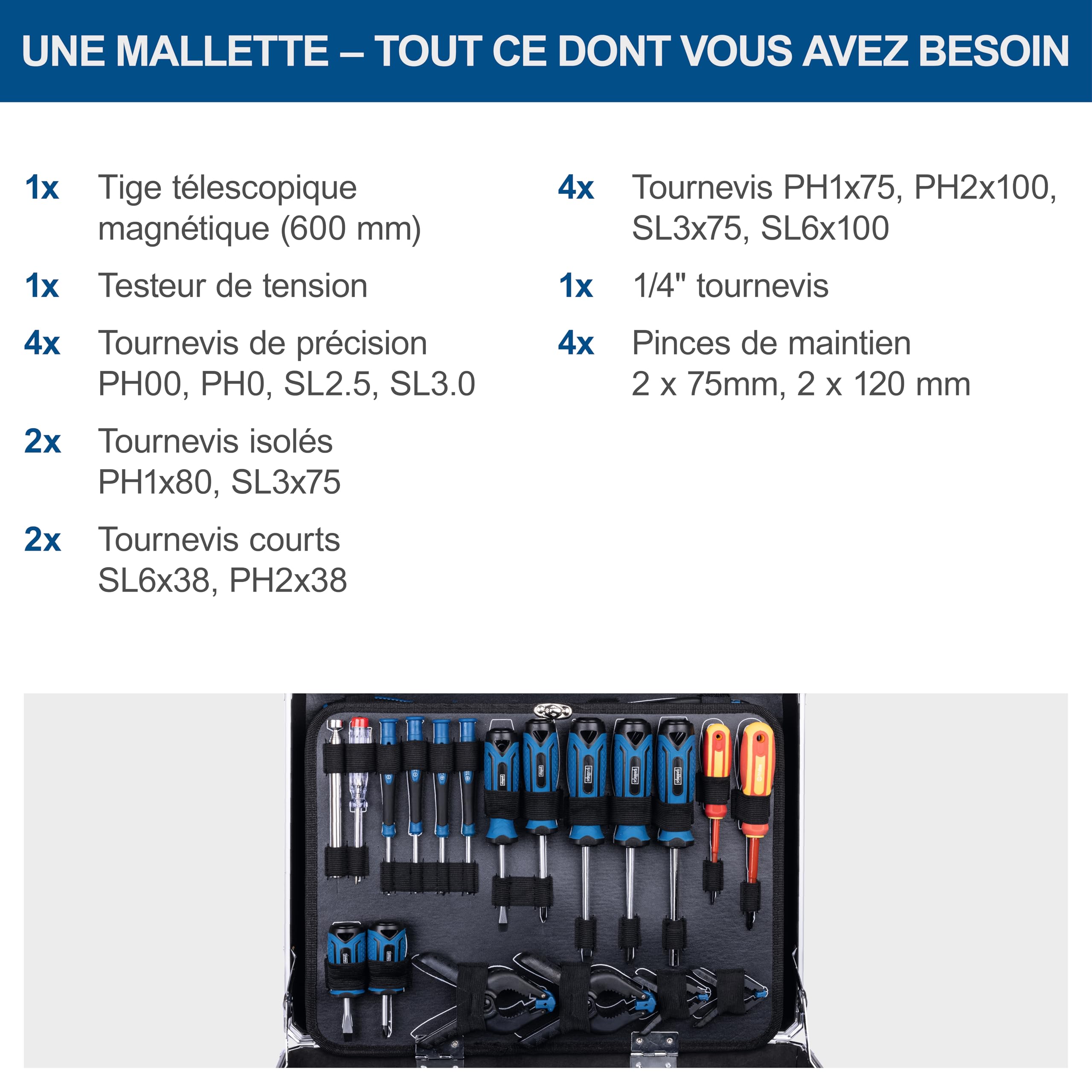 Scheppach Mallette à outils TB200 – Valise à outils – Coffret outils – Boîte à outils – Caisse à outils - Boîte de rangement - 141 pièces – En chrome vanadium - Idéal pour la mécanique