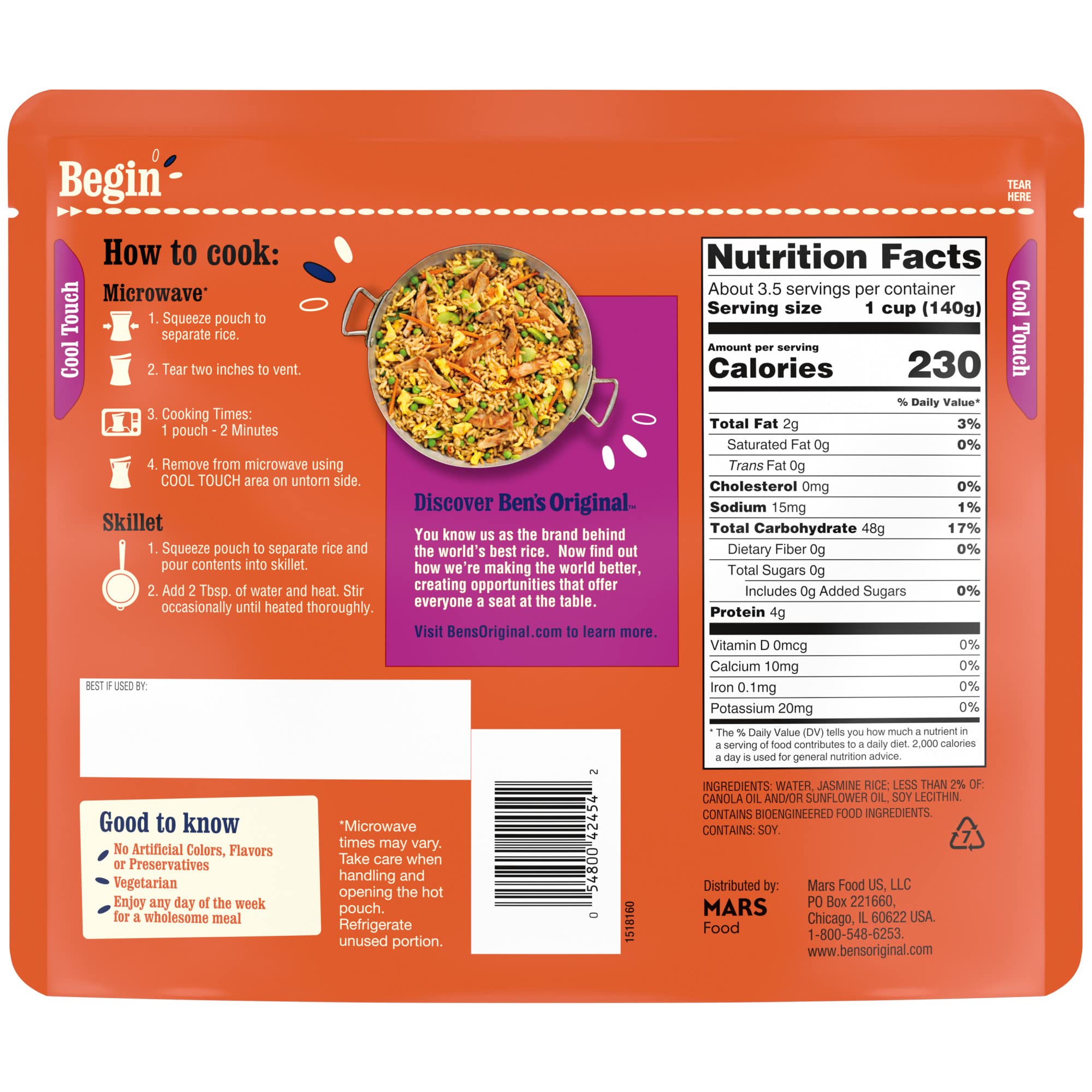 BEN'S ORIGINAL Ready Rice Jasmine Family Size Rice, Easy Dinner Side, 17.3 OZ Pouch (Pack of 6)