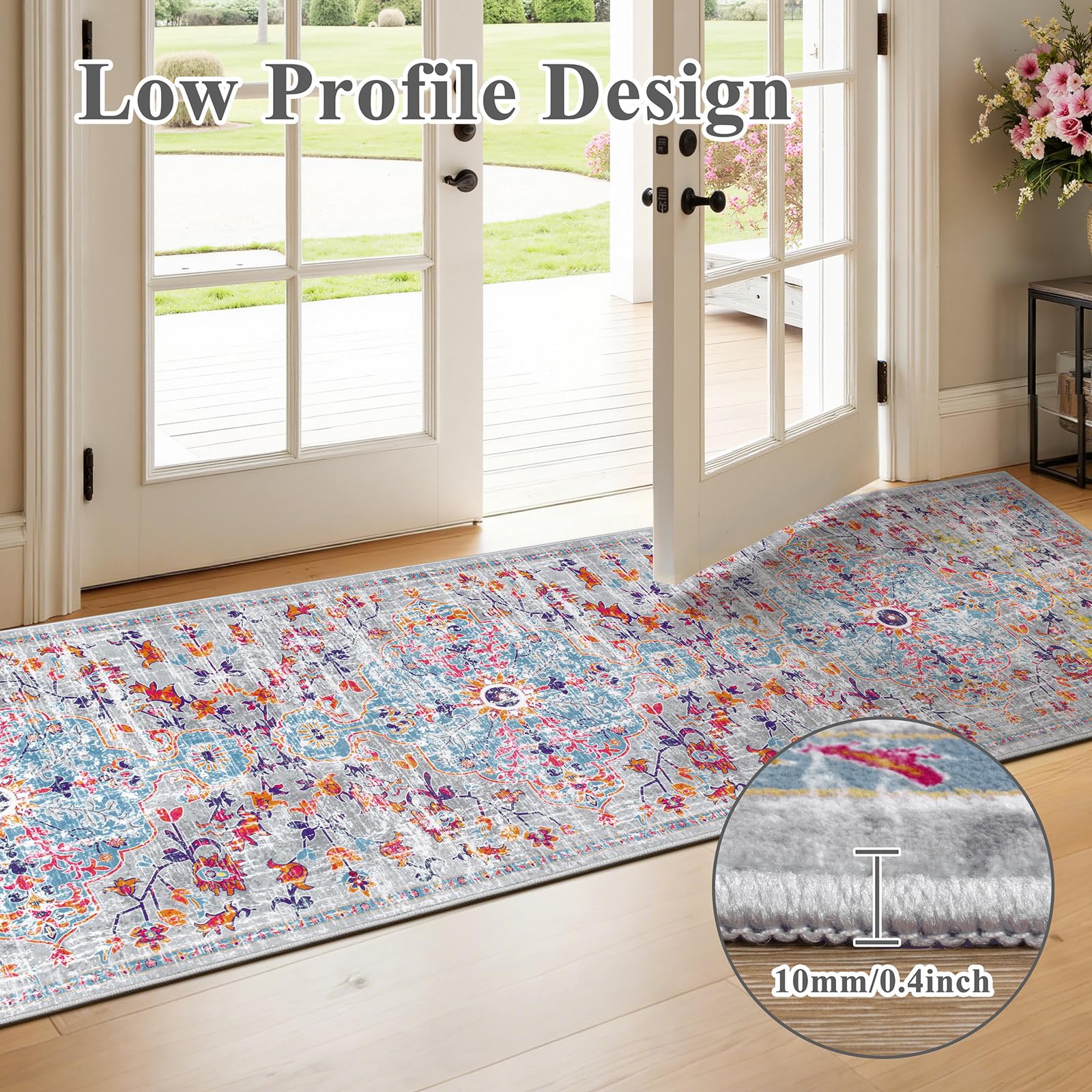 SHACOS Teppich Läufer 80x300 cm Weicher Läufer Flur Waschbar Boho Teppichläufer rutschfest Flur Teppich für Wohnzimmer, Schlafzimmer, Küche, Bunt