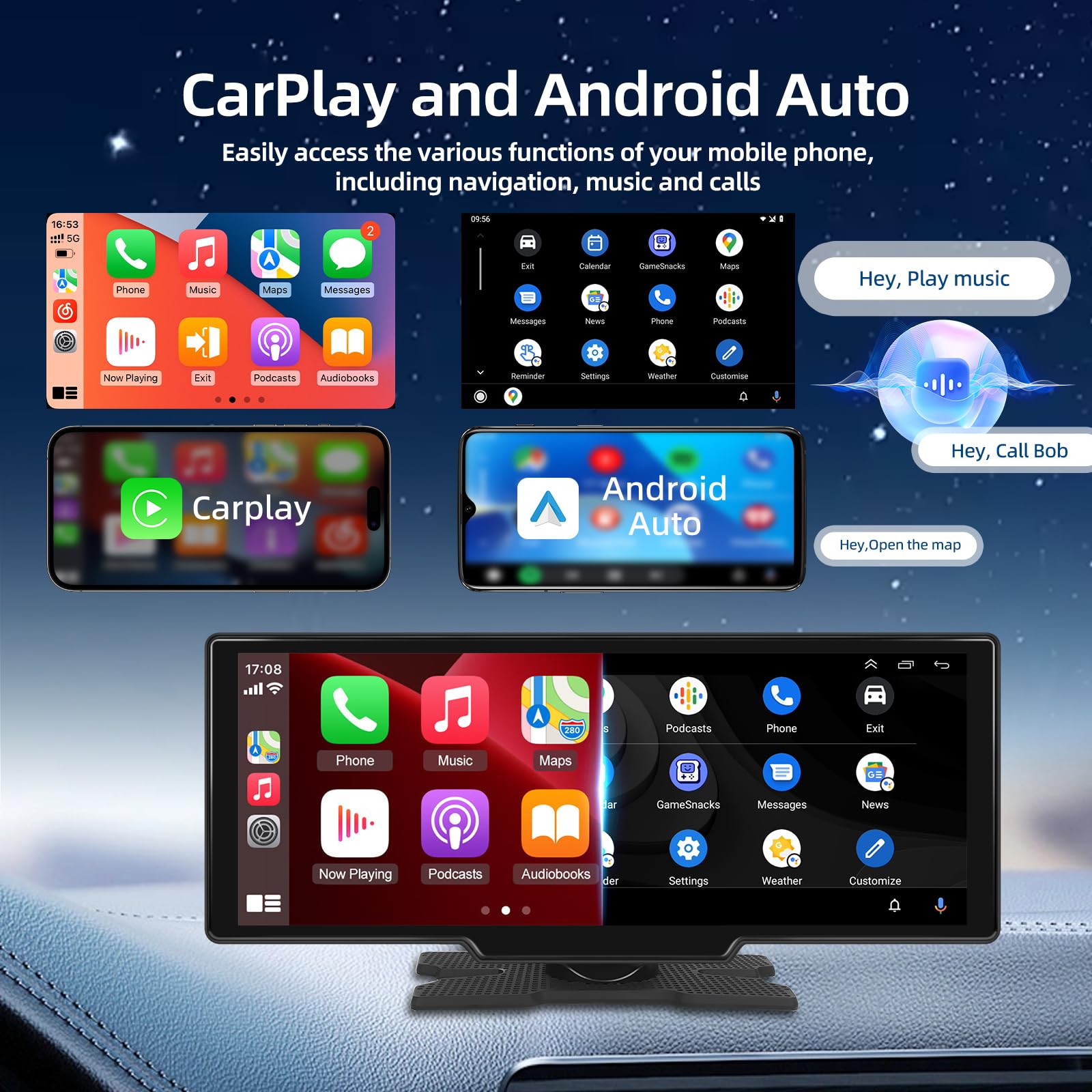 Schermo Carplay per Auto con Wireless Carplay Android Auto e Super Link | 10,26 pollici Car Play per Auto Supporto Navigazione GPS, Bluetooth, Trasmissione FM, Aggiornamento OTA, Controllo Vocale
