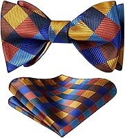 HISDERN Men's Check Plaid Self Tie Bow Tie & Pocket Square Set - Formal Tuxedo Wedding Bowties Handkerchief
