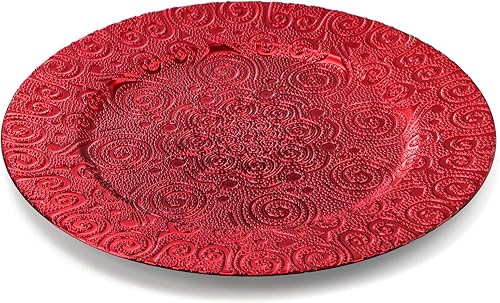 Miniatura 4 de SOUJOY Paquete de 12 platos de carga rojos, platos llanos de 13 pulgadas, platos de plástico con patrón de fénix de Navidad elegantes para bodas,